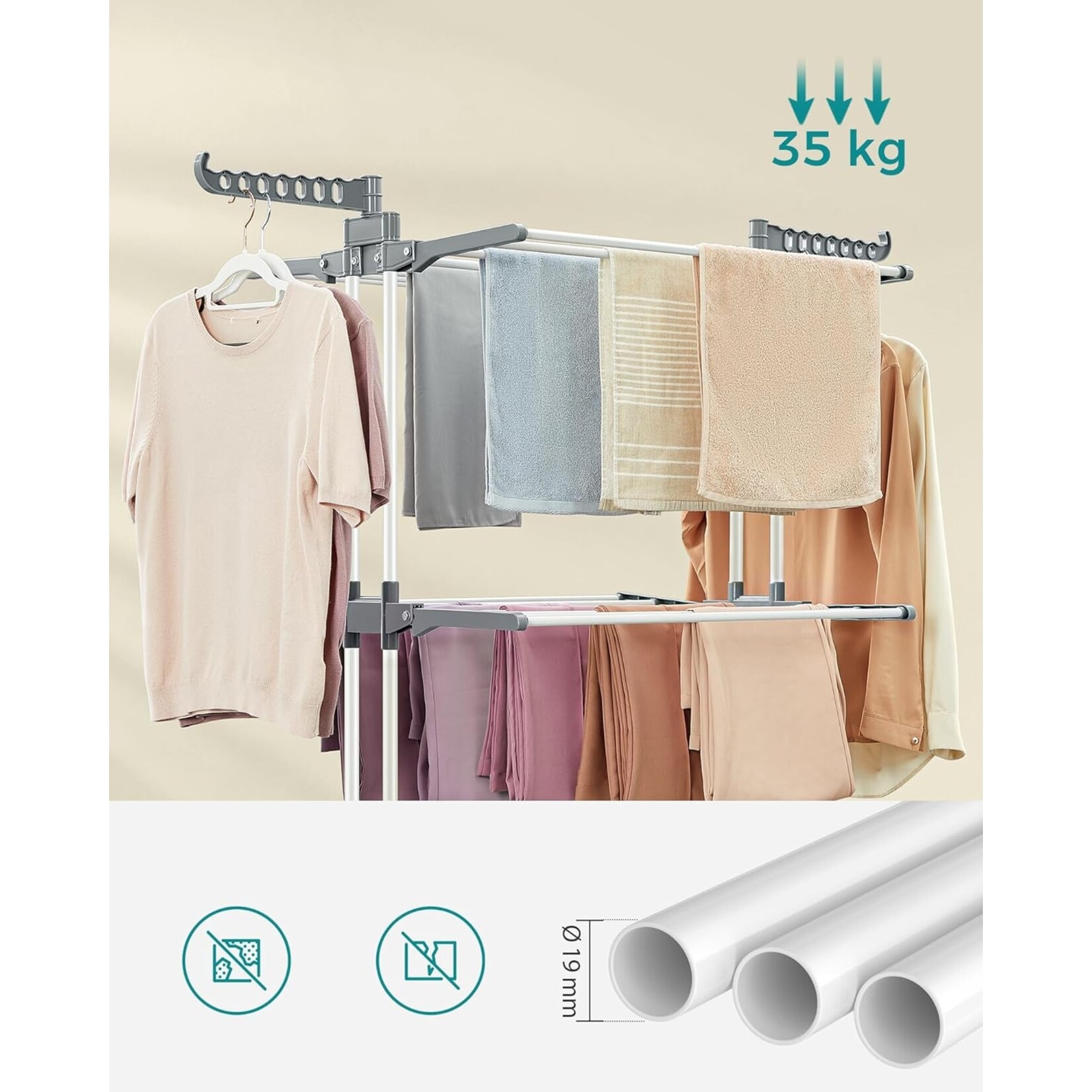 Bobbel Home Bobbel Home Kleding droogrek - Opvouwbaar Wasrek - Roestvrijstalen Standaard - Droogrek - 63,5 x 128,02 x 172,97 cm