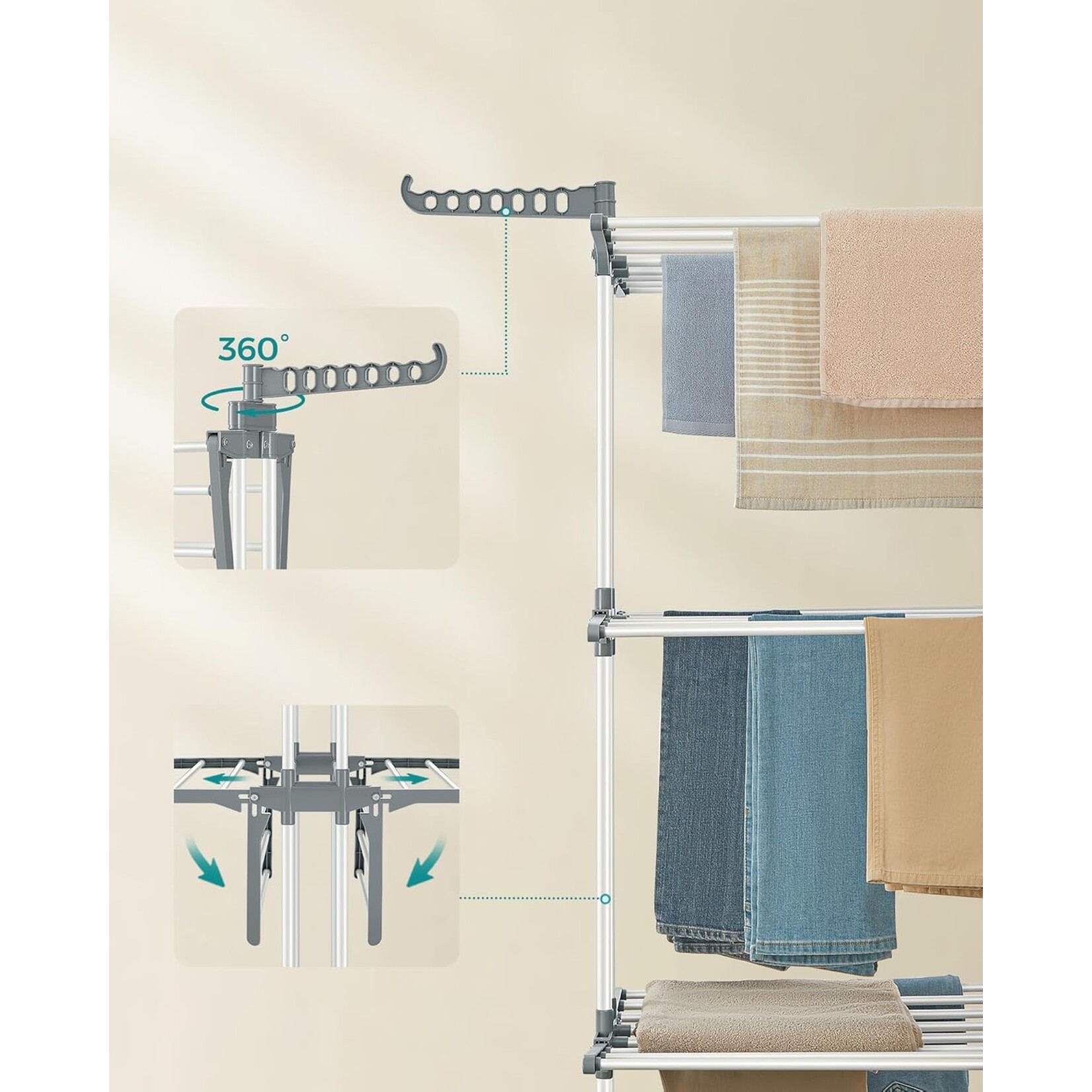 Bobbel Home Kleding droogrek - Opvouwbaar Wasrek - Roestvrijstalen Standaard - Droogrek - 63,5 x 128,02 x 172,97 cm