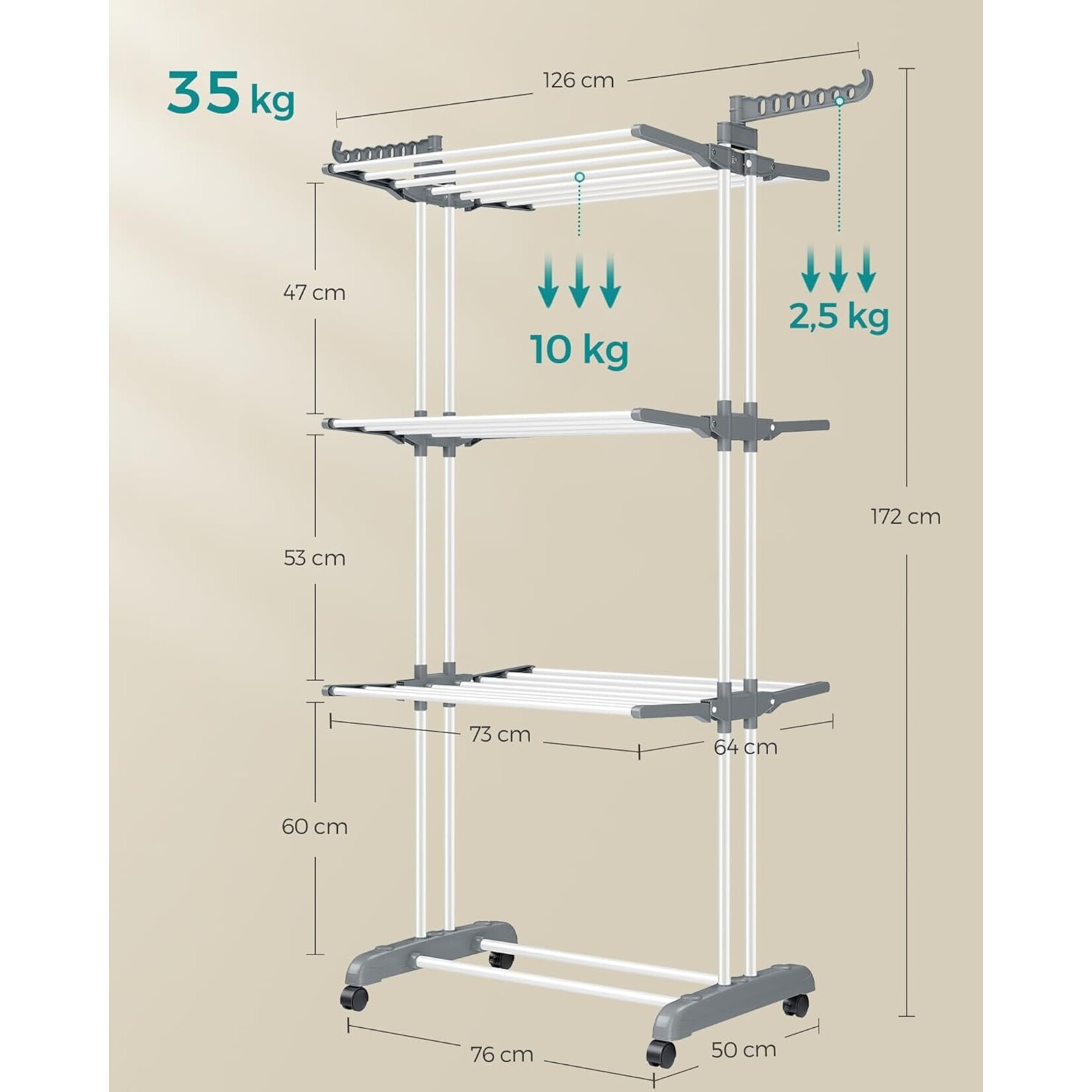 Bobbel Home Clothes Drying Rack – Foldable Laundry Rack – Stainless Steel Stand – Drying Rack – 63.5 x 128.02 x 172.97 cm