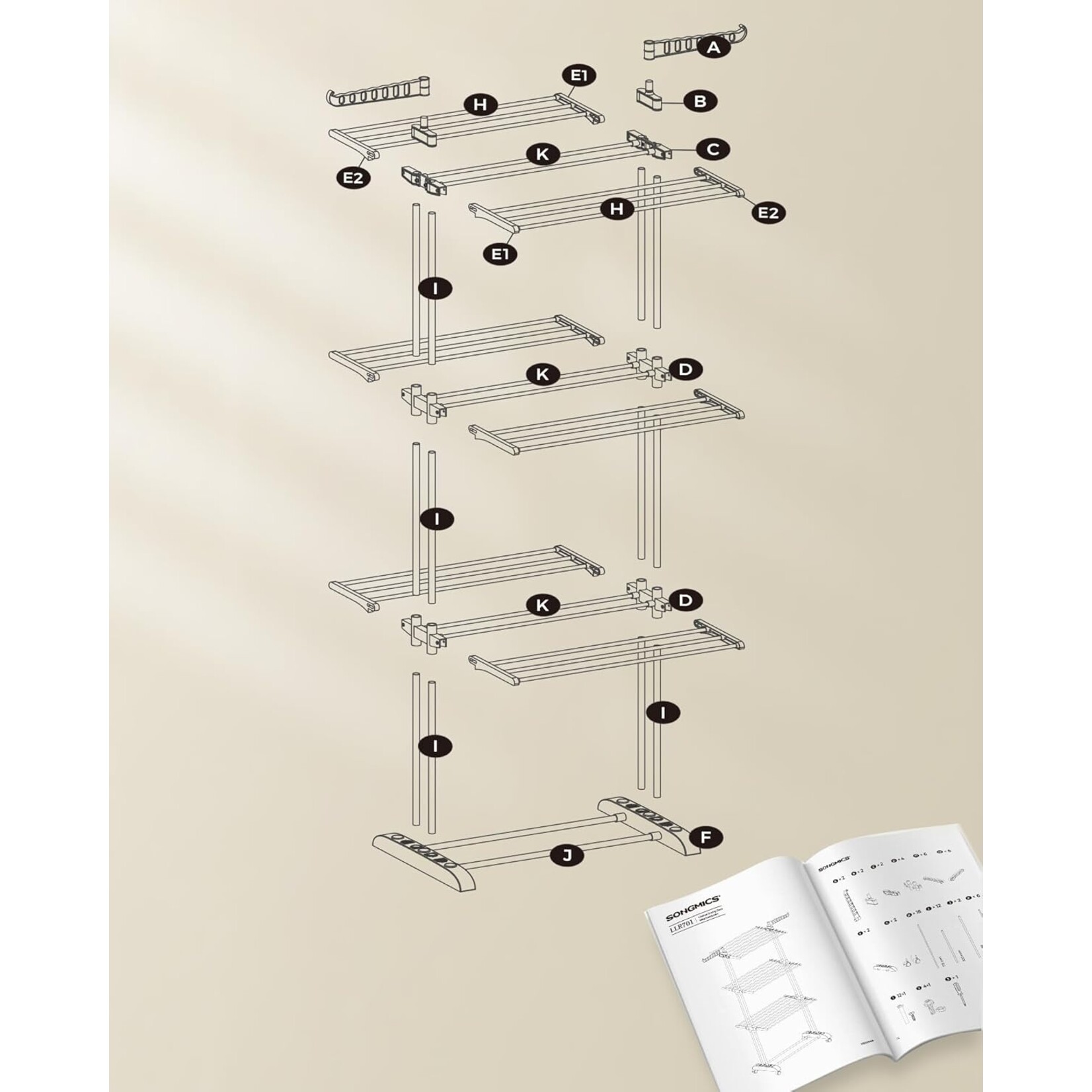 Bobbel Home Kleding droogrek - Opvouwbaar Wasrek - Roestvrijstalen Standaard - Droogrek - 63,5 x 128,02 x 172,97 cm
