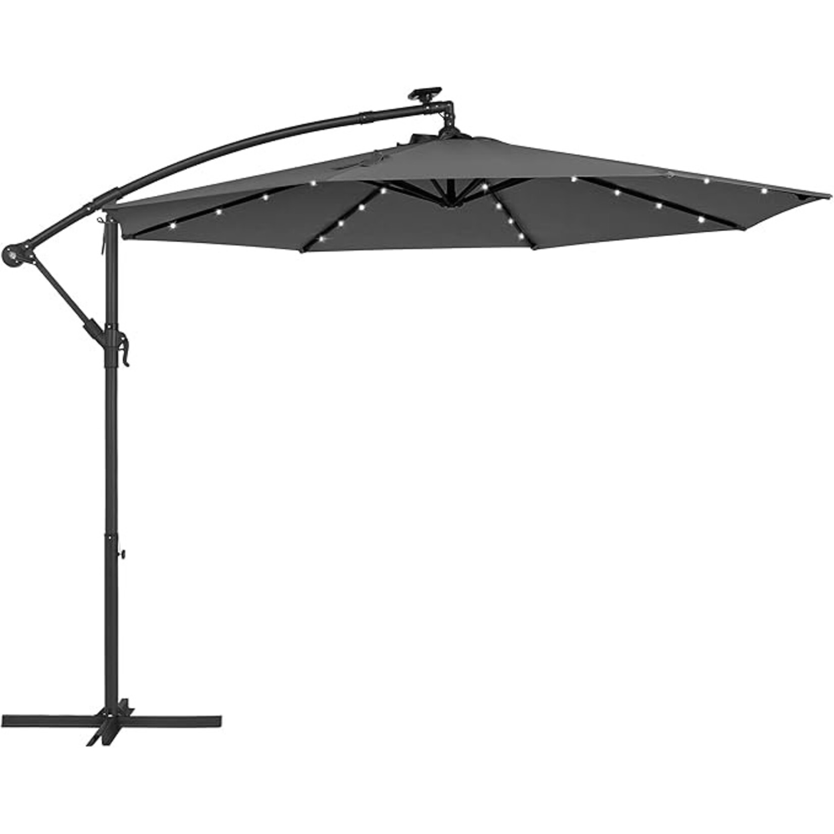Bobbel Home Cantilever Parasol with LED - 300 cm - UPF 50+ UV Protection - Solar Lights - Crank System - With Cross Base - Grey