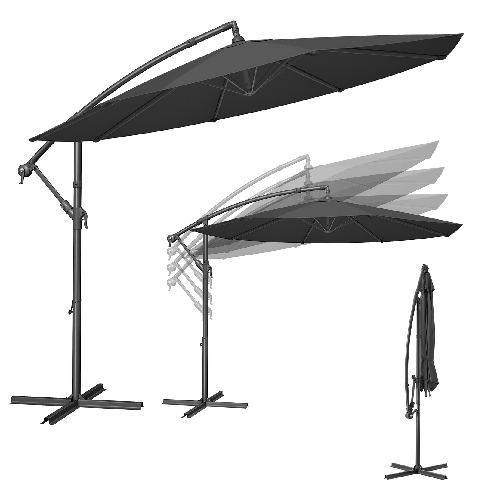 Bobbel Home Bobbel Home Zweefparasol - Ø300 cm - UPF 50+ UV Bescherming - Met Draaisysteem - Waterafstotend - Inclusief Kruisvoet - Grijs