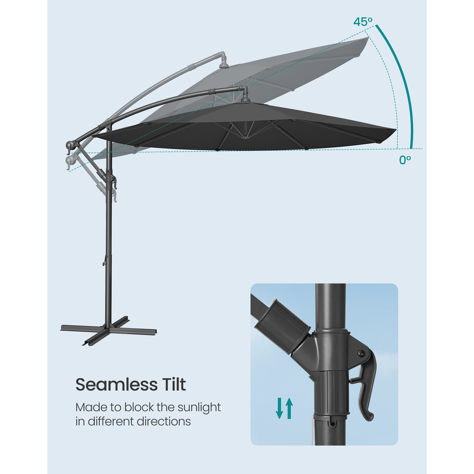 Bobbel Home Bobbel Home Cantilever Parasol - 300 cm - UPF 50+ UV Protection - Crank System - Water Resistant - With Cross Base - Grey