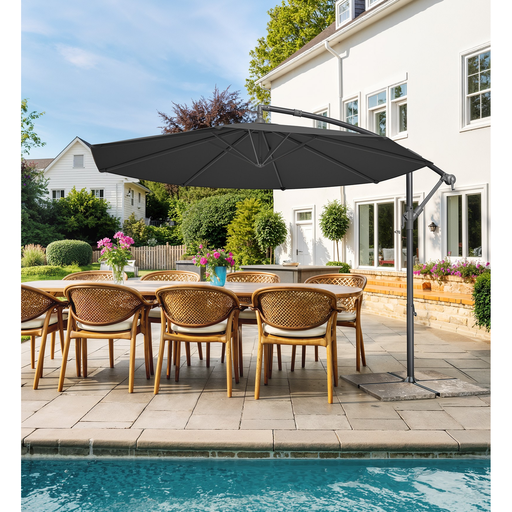 Bobbel Home Bobbel Home Zweefparasol - Ø300 cm - UPF 50+ UV Bescherming - Met Draaisysteem - Waterafstotend - Inclusief Kruisvoet - Grijs