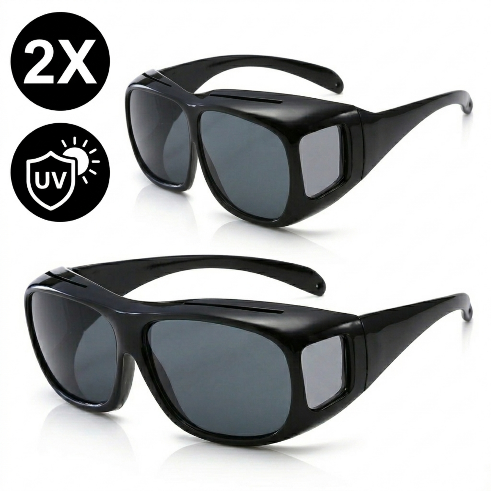 ComfortTreds 2x Universal clip-on sunglasses – Polarised lenses – Unisex – Black lenses – Suitable for men and women – Frame width 150 mm