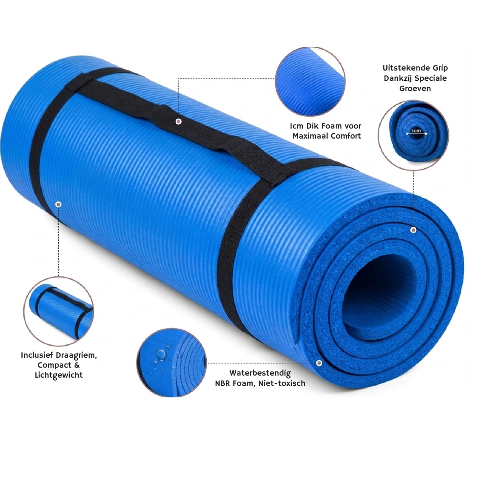Bobbel Home Bobbel Home Luxe Yogamat - 1cm Extra Dik - NBR Antislip - Fitnessmat voor Yoga, Pilates & Home Workout - 180x60cm - Blauw