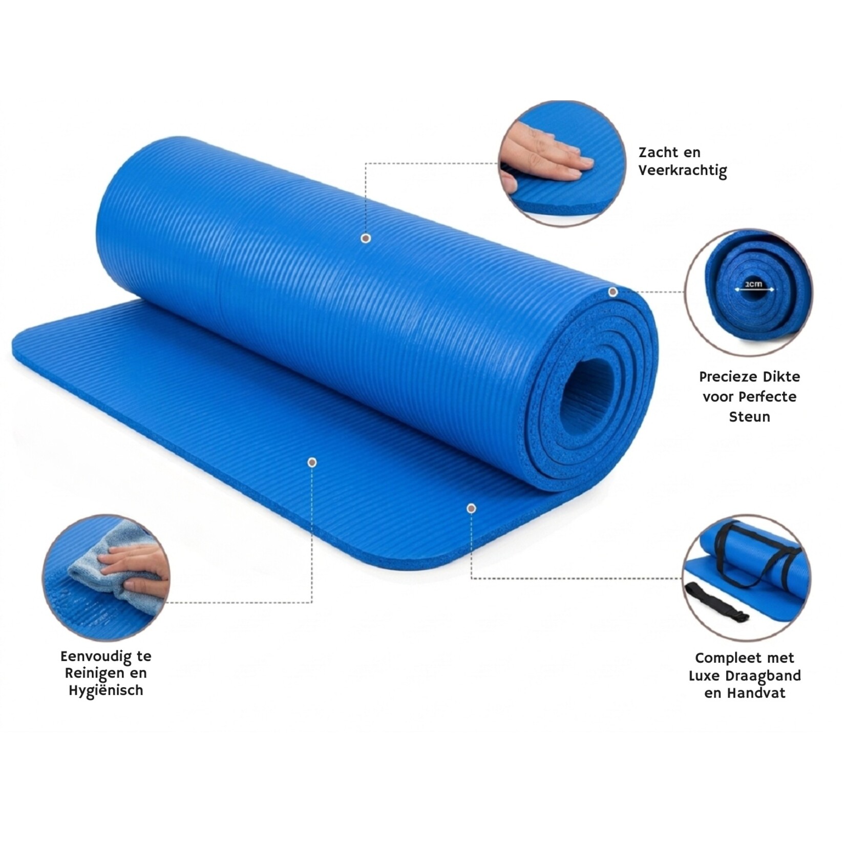 Bobbel Home Bobbel Home Luxe Yogamat - 1cm Extra Dik - NBR Antislip - Fitnessmat voor Yoga, Pilates & Home Workout - 180x60cm - Blauw