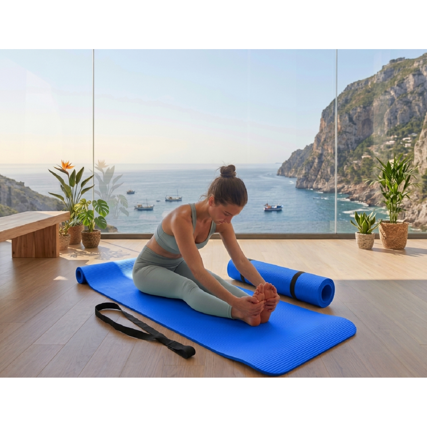 Bobbel Home Bobbel Home Luxe Yogamat - 1cm Extra Dik - NBR Antislip - Fitnessmat voor Yoga, Pilates & Home Workout - 180x60cm - Blauw