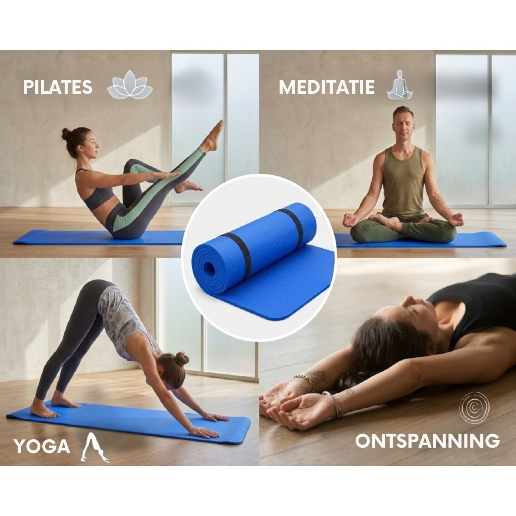 Bobbel Home Bobbel Home Luxe Yogamat - 1cm Extra Dik - NBR Antislip - Fitnessmat voor Yoga, Pilates & Home Workout - 180x60cm - Blauw