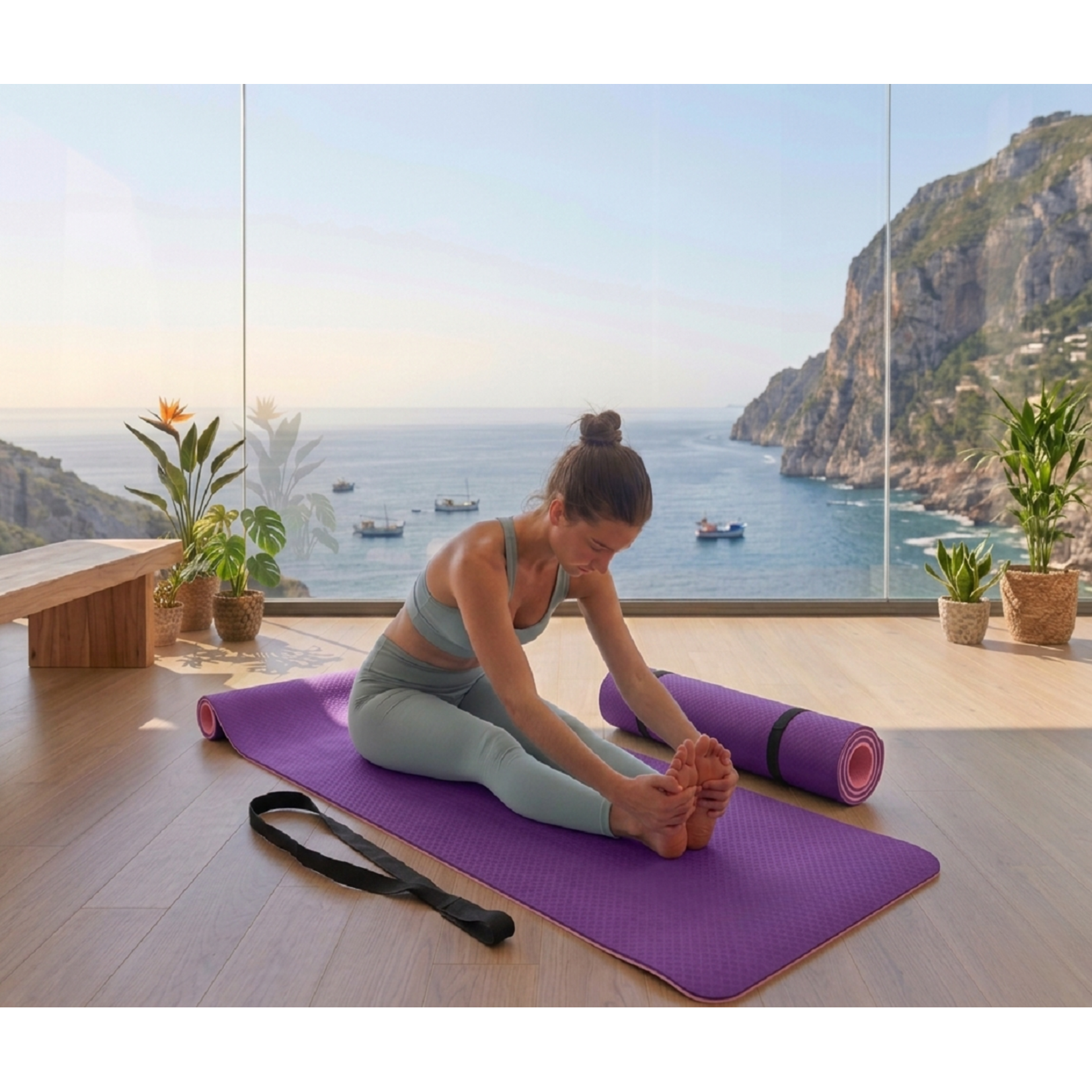 Bobbel Home Bobbel Home Luxe Yogamat - TPEAntislip - Fitnessmat voor Yoga, Pilates & Home Workout - 180x60cm - Paars / Roze