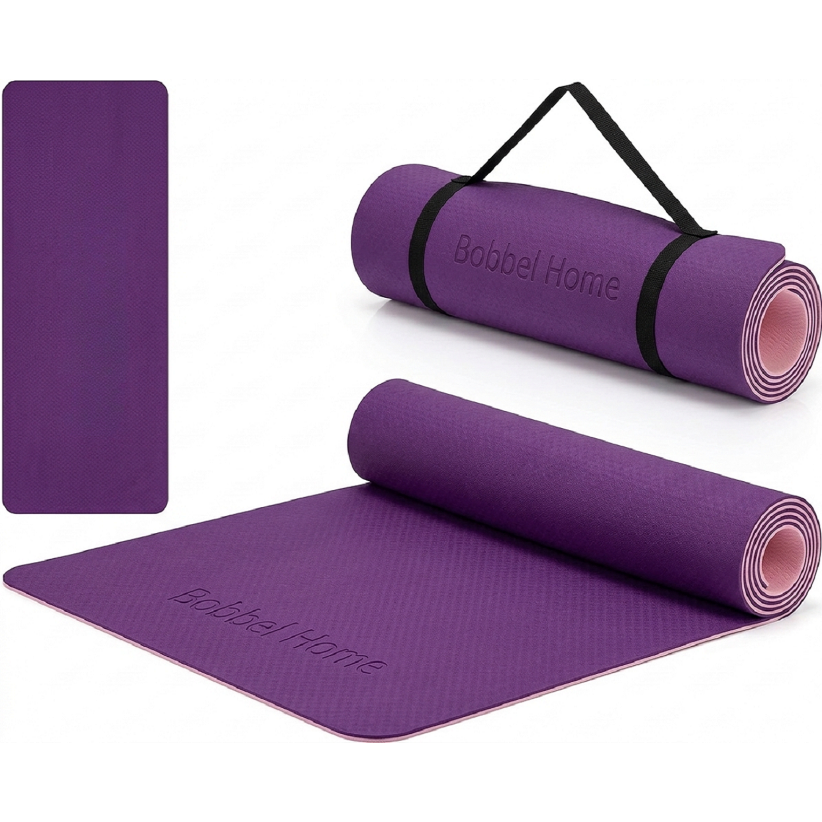 Bobbel Home Bobbel Home Luxe Yogamat - TPEAntislip - Fitnessmat voor Yoga, Pilates & Home Workout - 180x60cm - Paars / Roze