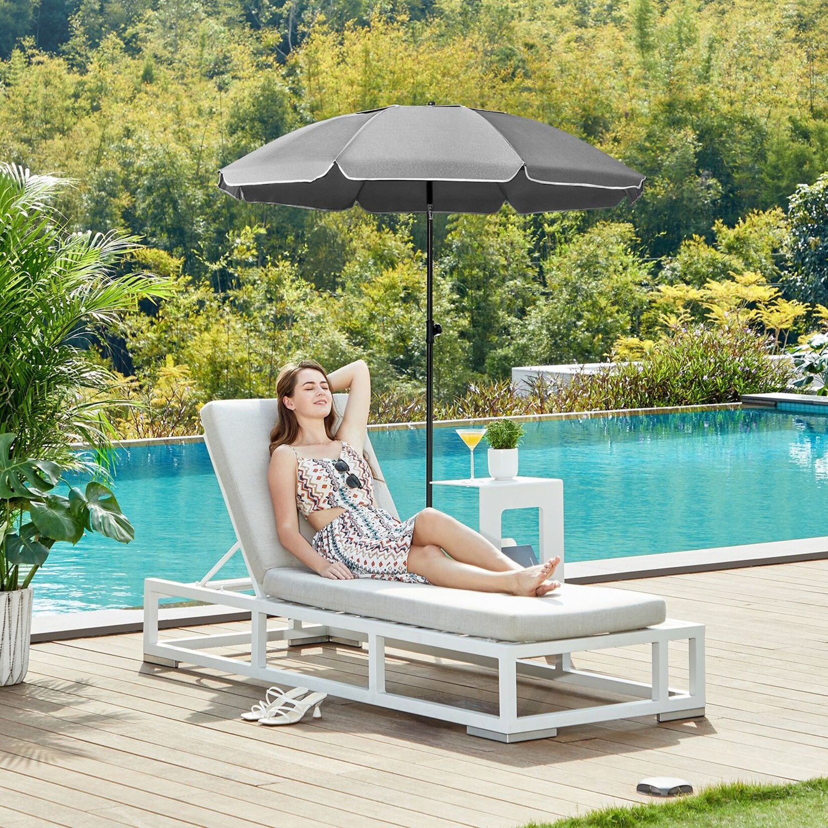 Bobbel Home Parasol Strandparasol - Ø160 cm - UPF 50+ UV Bescherming - Kantelbaar - Lichtgewicht - Inclusief Draagtas - Grijs