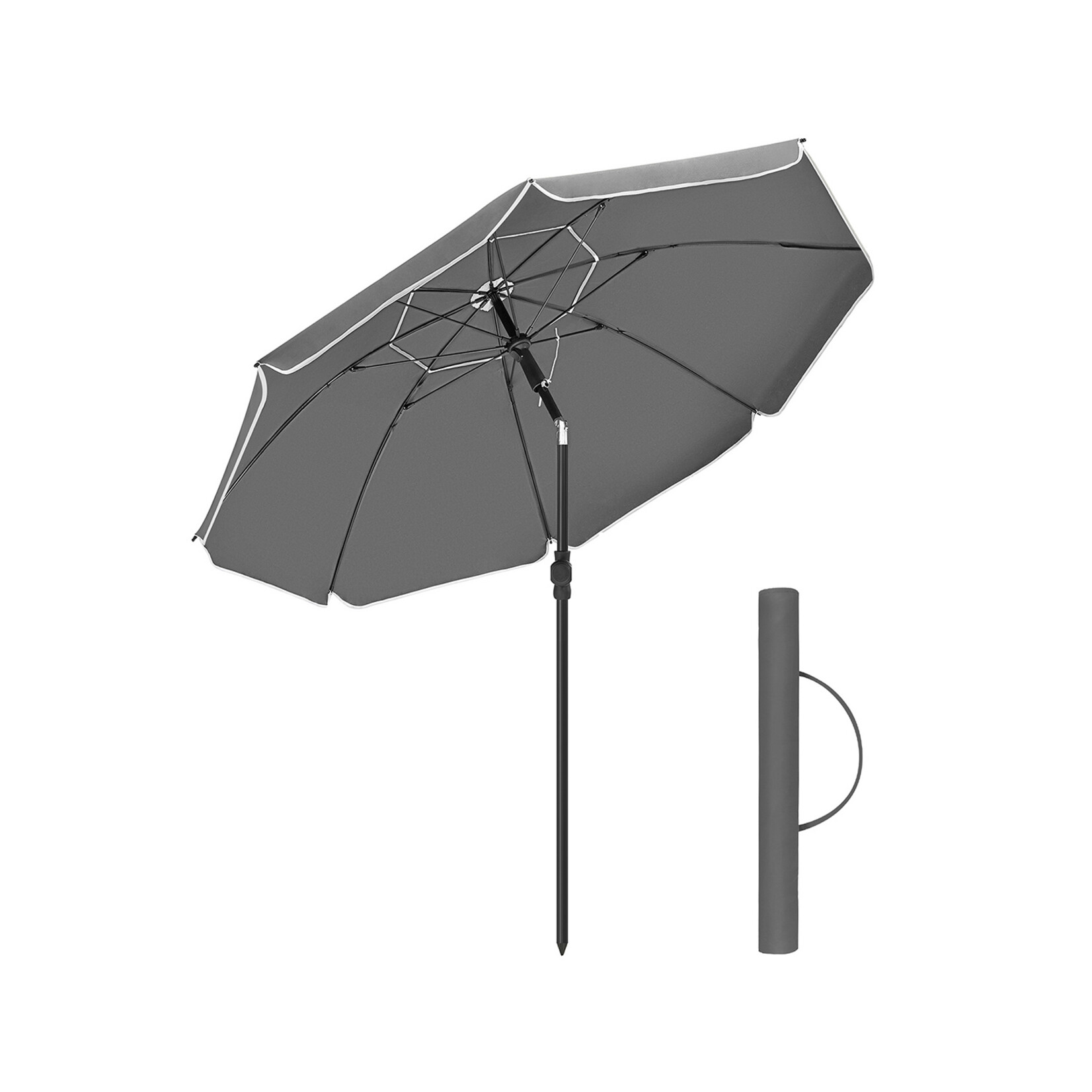 Bobbel Home Parasol Strandparasol - Ø160 cm - UPF 50+ UV Bescherming - Kantelbaar - Lichtgewicht - Inclusief Draagtas - Grijs