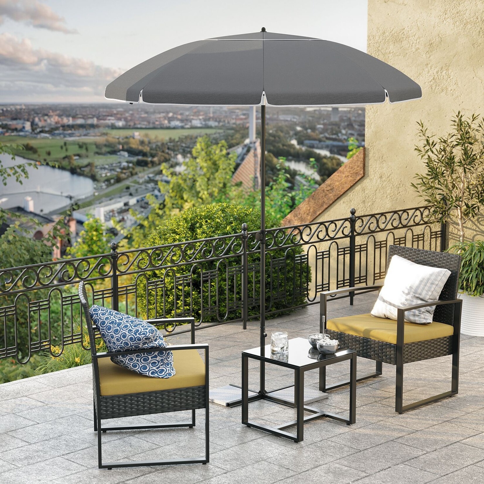 Bobbel Home Beach Parasol Umbrella - 160 cm - UPF 50+ UV Protection - Tilt Function - Lightweight - With Carry Bag - Grey