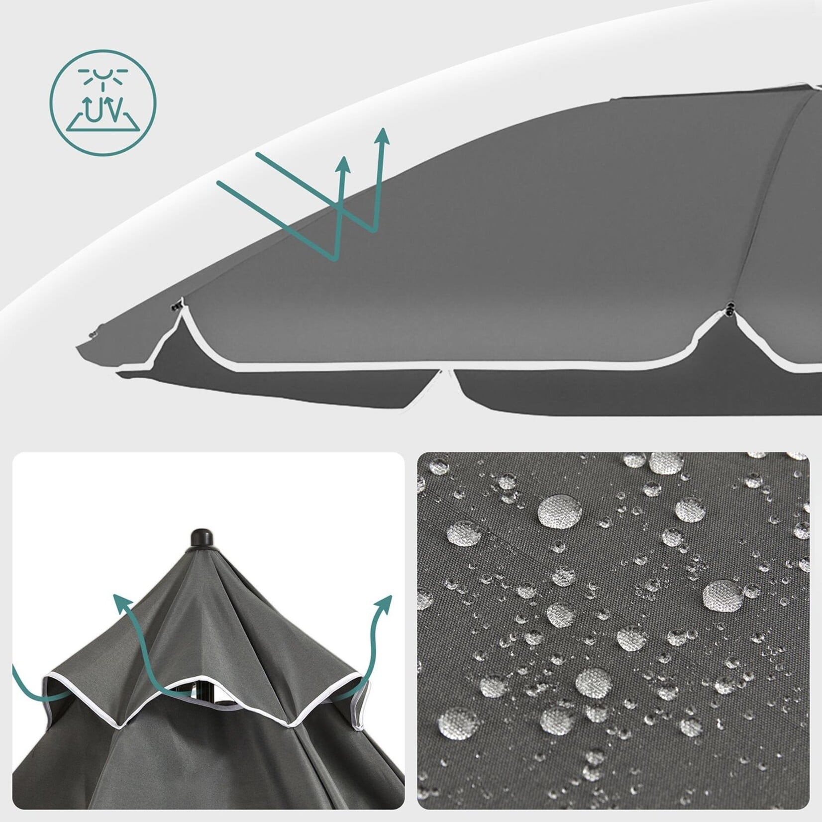 Bobbel Home Bobbel Home Parasol Strandparasol - Ø160 cm - UPF 50+ UV Bescherming - Kantelbaar - Lichtgewicht - Inclusief Draagtas - Grijs