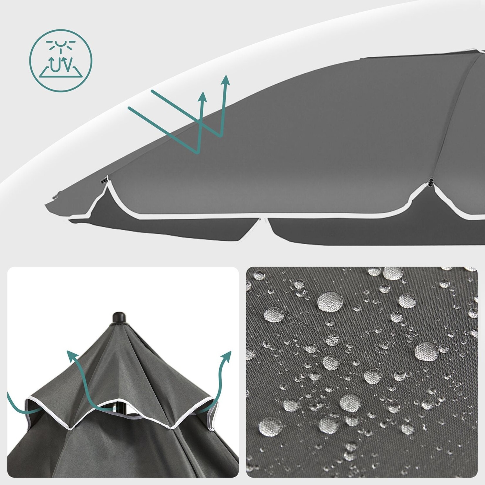 Bobbel Home Parasol Strandparasol - Ø160 cm - UPF 50+ UV Bescherming - Kantelbaar - Lichtgewicht - Inclusief Draagtas - Grijs