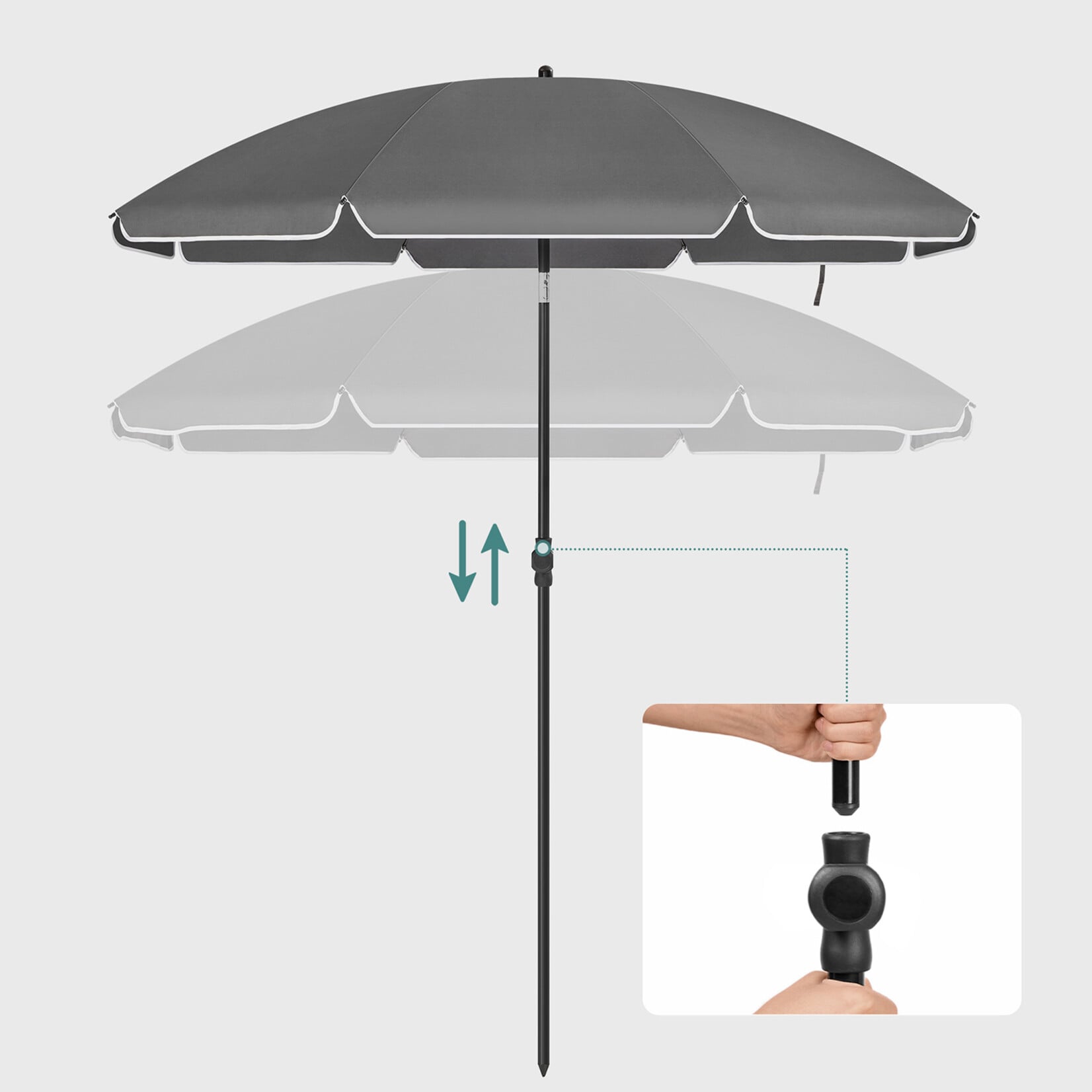 Bobbel Home Bobbel Home Parasol Strandparasol - Ø160 cm - UPF 50+ UV Bescherming - Kantelbaar - Lichtgewicht - Inclusief Draagtas - Grijs