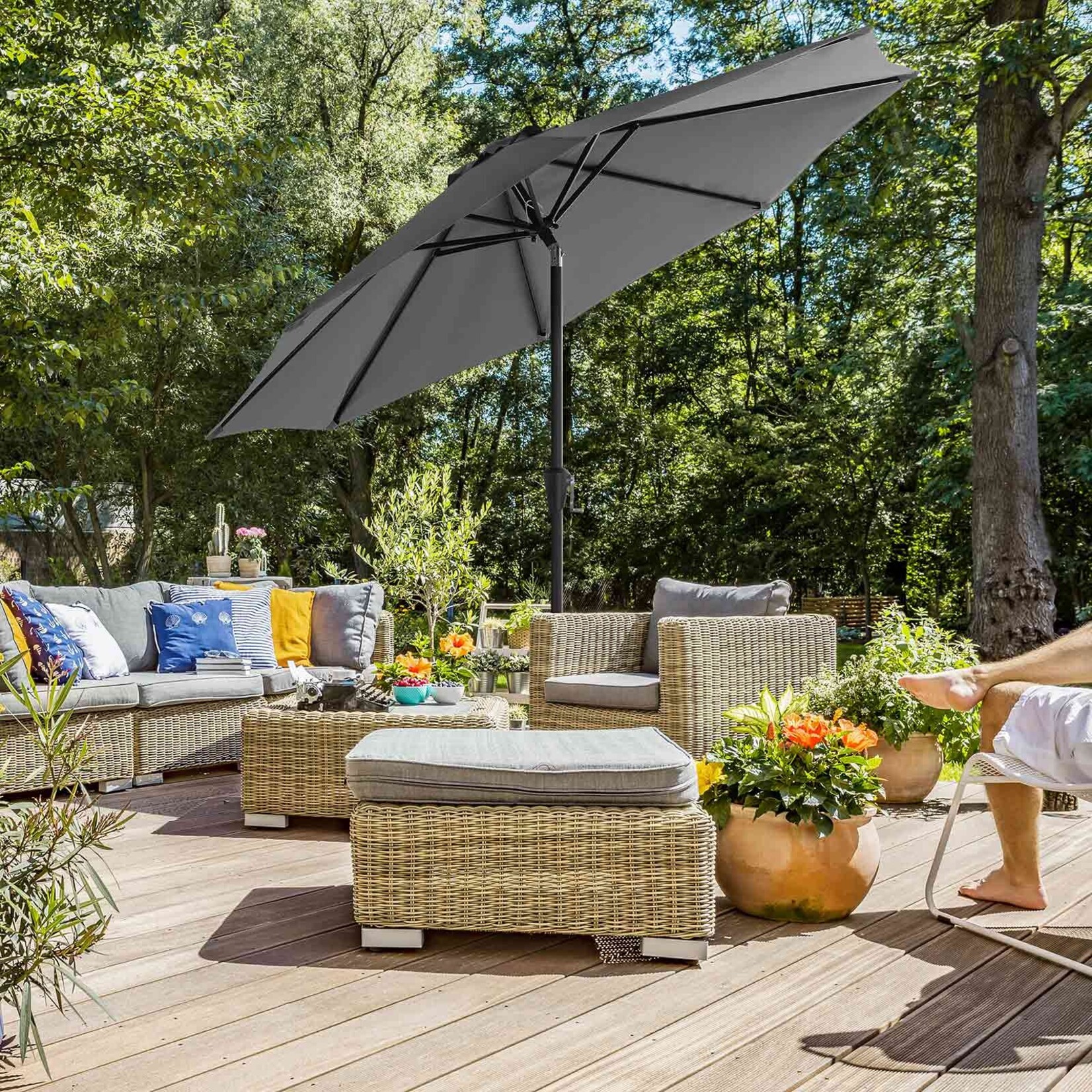 Bobbel Home Parasol Tuinparasol - Ø300 cm - UPF 50+ UV Bescherming - Kantelbaar - Met Draaisysteem - Waterafstotend - Grijs