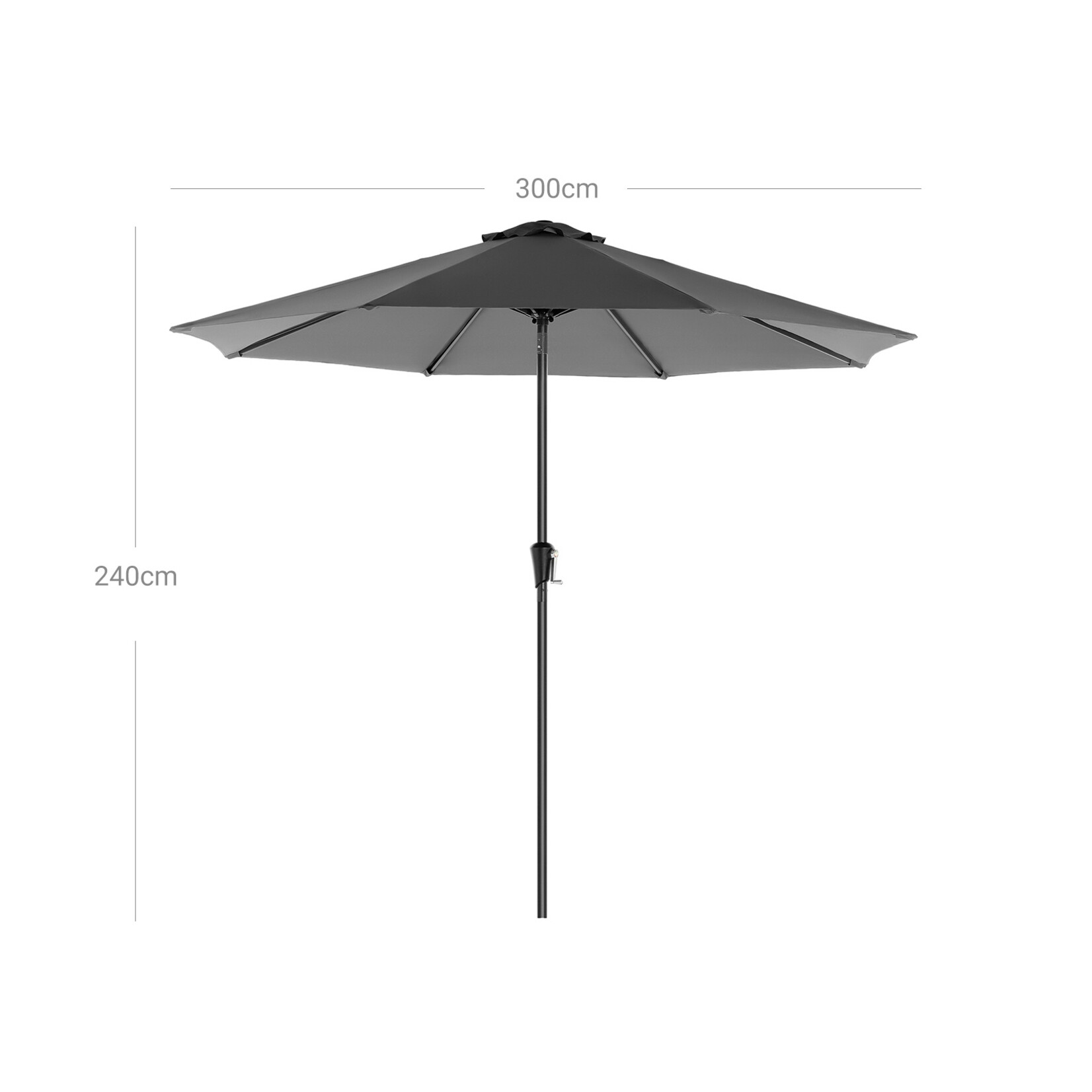 Bobbel Home Parasol Tuinparasol - Ø300 cm - UPF 50+ UV Bescherming - Kantelbaar - Met Draaisysteem - Waterafstotend - Grijs