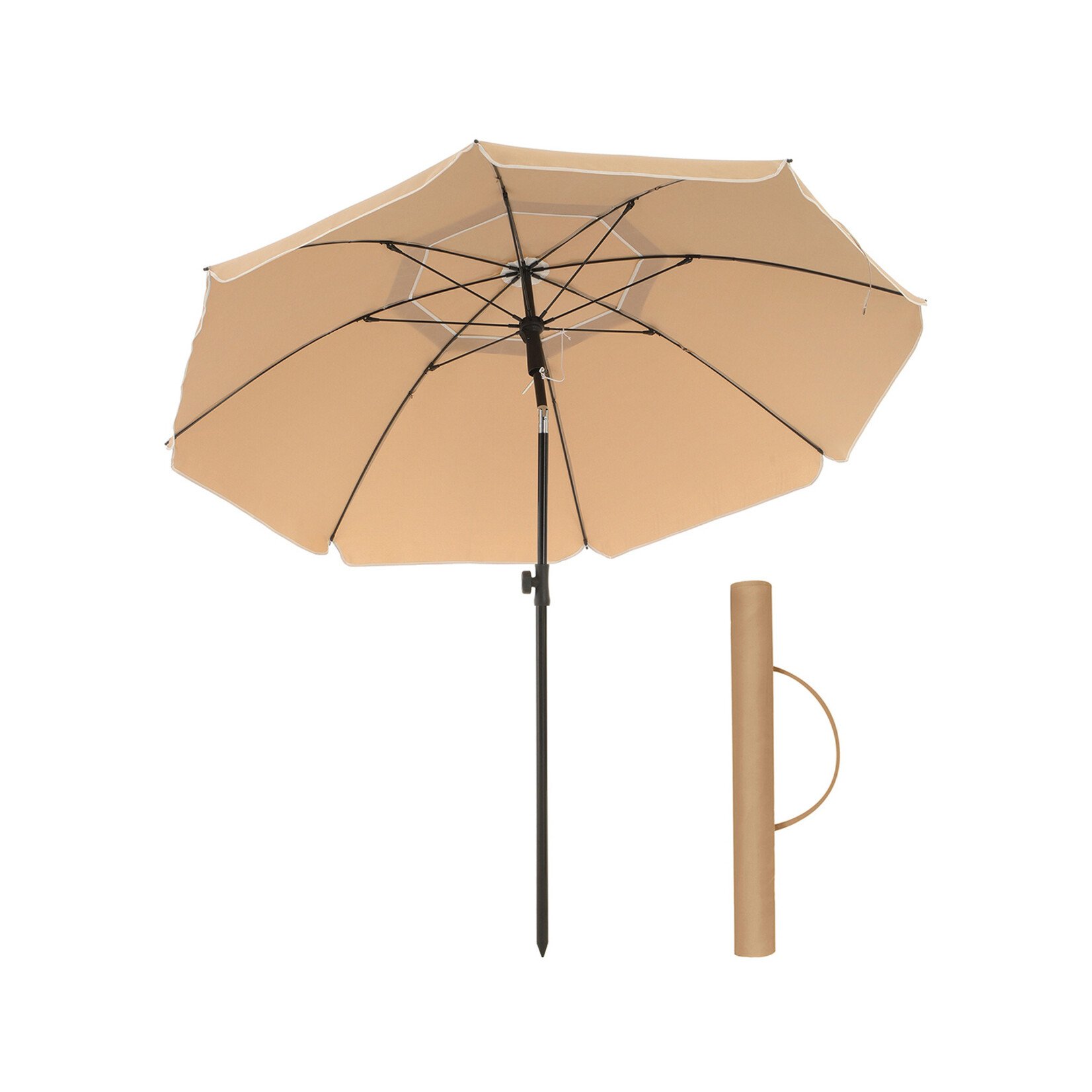 Bobbel Home Bobbel Home Parasol Strandparasol - Ø160 cm - UPF 50+ UV Bescherming - Kantelbaar - Lichtgewicht - Inclusief Draagtas - Taupe