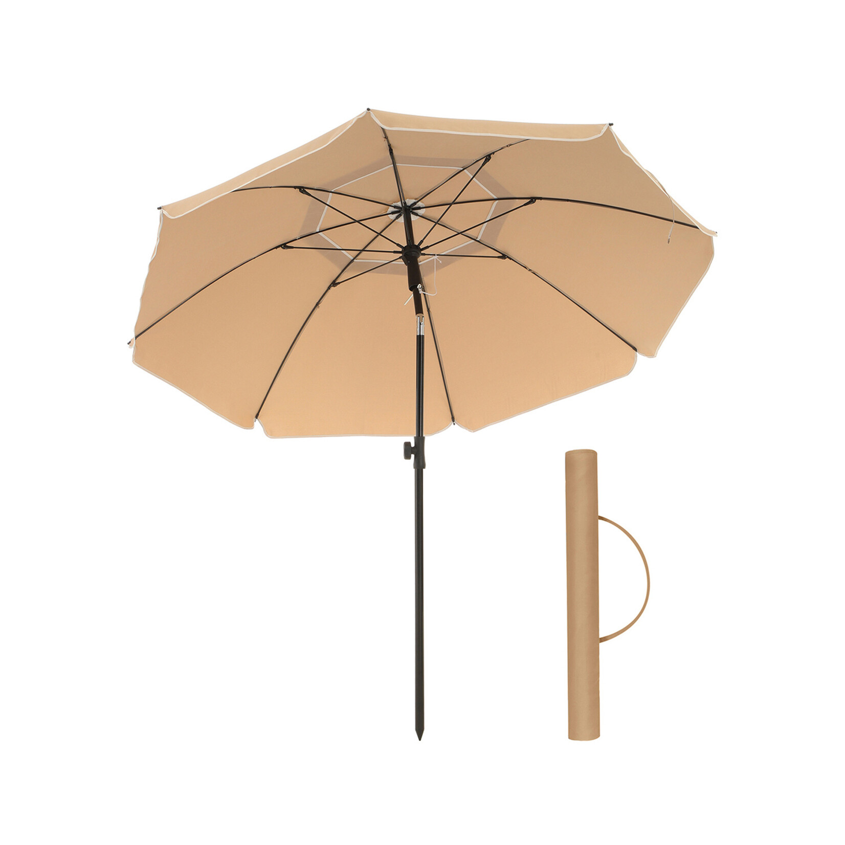 Bobbel Home Parasol Strandparasol - Ø160 cm - UPF 50+ UV Bescherming - Kantelbaar - Lichtgewicht - Inclusief Draagtas - Taupe