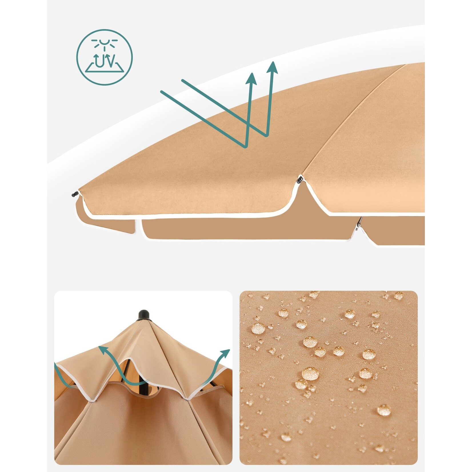 Bobbel Home Parasol Strandparasol - Ø160 cm - UPF 50+ UV Bescherming - Kantelbaar - Lichtgewicht - Inclusief Draagtas - Taupe