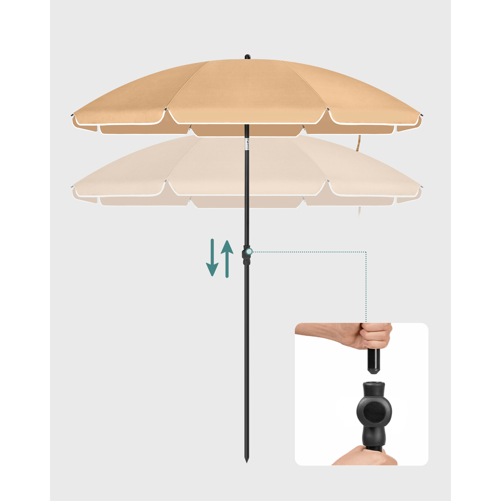 Bobbel Home Parasol Strandparasol - Ø160 cm - UPF 50+ UV Bescherming - Kantelbaar - Lichtgewicht - Inclusief Draagtas - Taupe