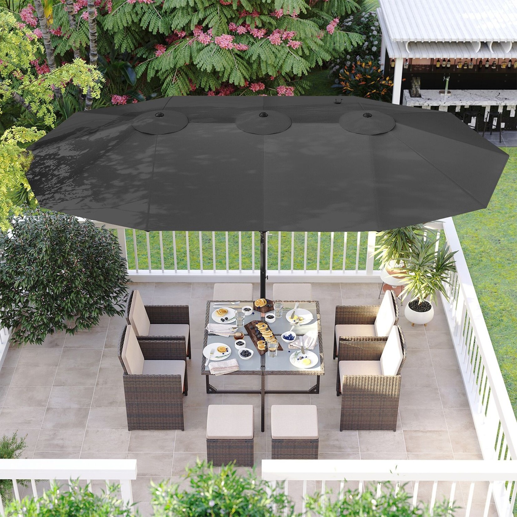 Bobbel Home Double Patio Parasol - 460 x 270 cm - UPF 50+ UV Protection - Crank System - Extra Large - Water Resistant - Grey