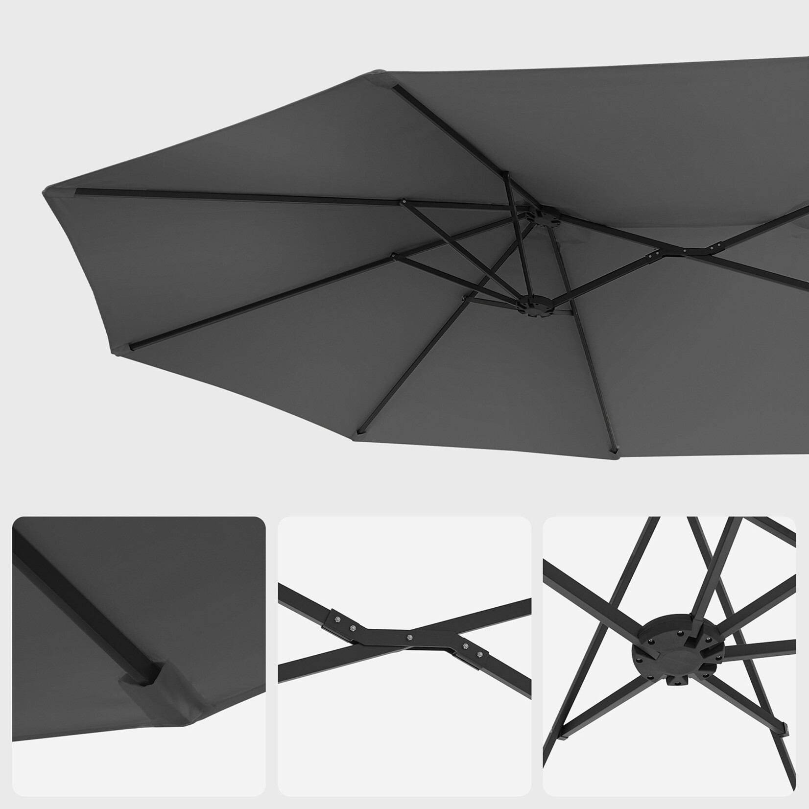 Bobbel Home Dubbele Parasol - 460 x 270 cm - UPF 50+ UV Bescherming - Met Draaisysteem - Extra Groot - Waterafstotend - Grijs
