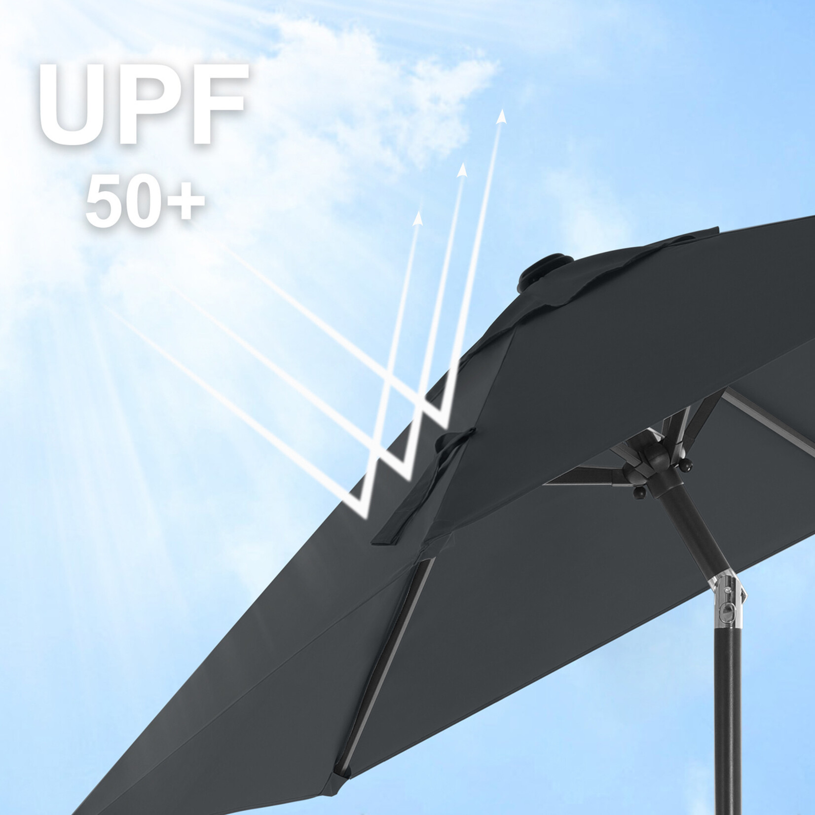 Bobbel Home Parasol Tuinparasol - Ø200 cm - UPF 50+ UV Bescherming - Kantelbaar - Met Draaisysteem - Waterafstotend - Grijs