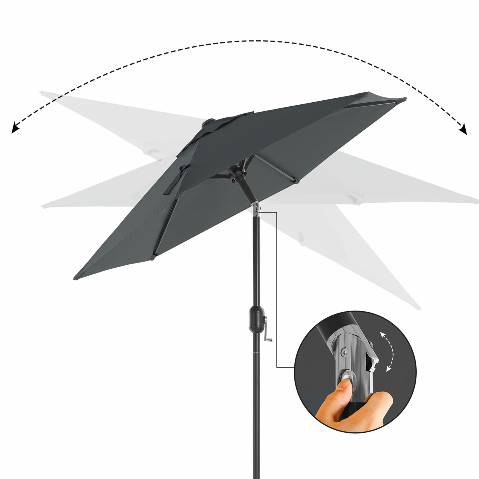 Bobbel Home Parasol Tuinparasol - Ø200 cm - UPF 50+ UV Bescherming - Kantelbaar - Met Draaisysteem - Waterafstotend - Grijs