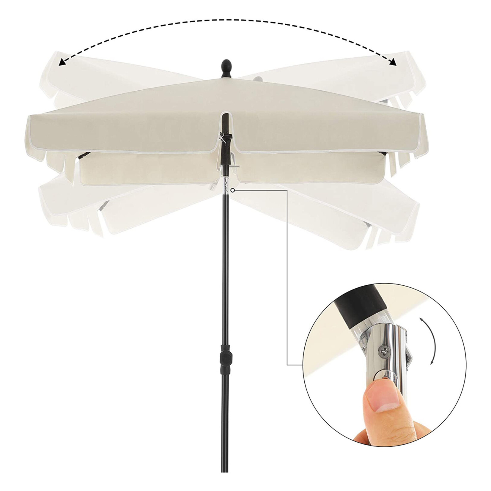 Bobbel Home Balkon Parasol - 200 x 125 cm - UPF 50+ UV Bescherming - Kantelbaar en Verstelbaar - Lichtgewicht - Inclusief Draagtas - Beige