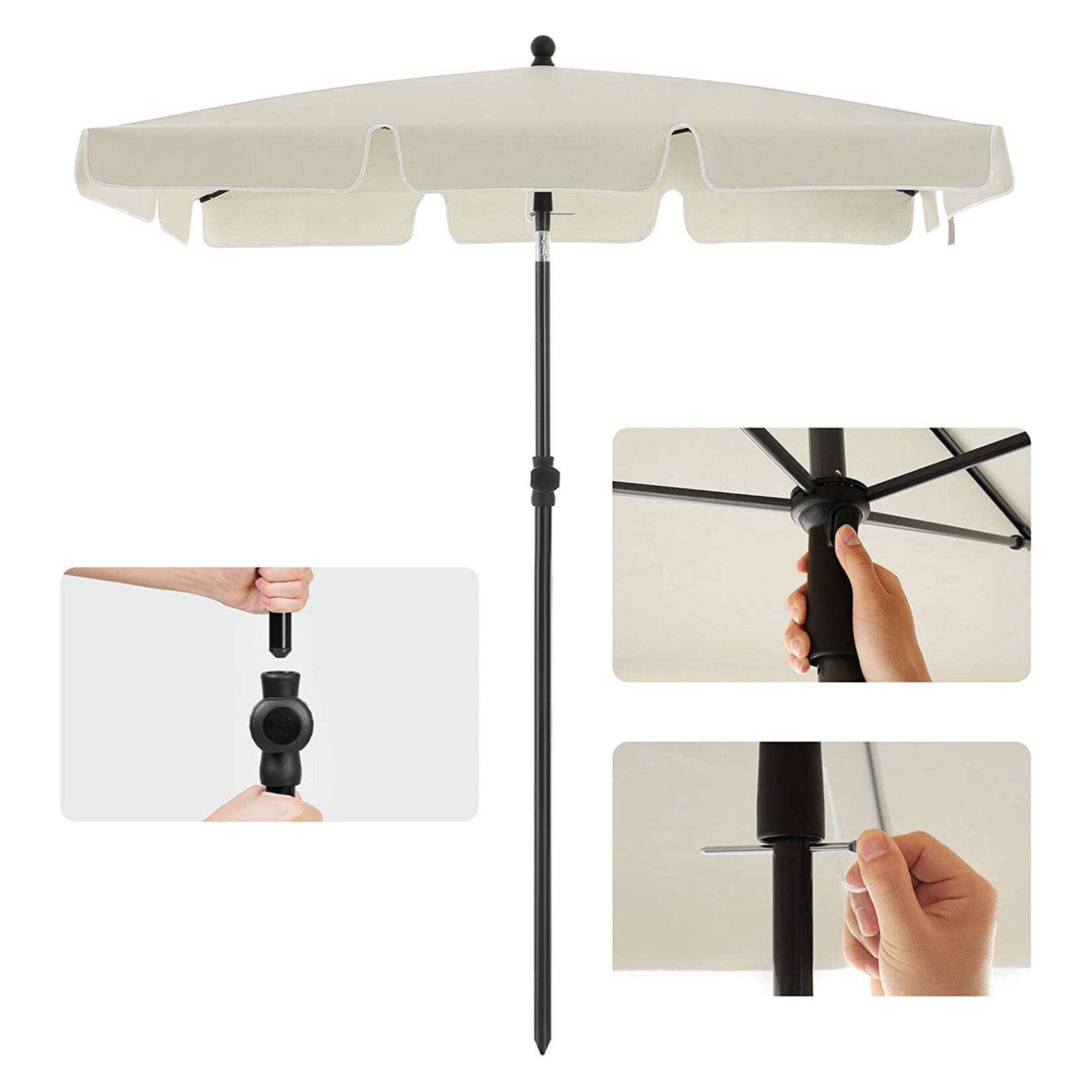 Bobbel Home Balkon Parasol - 200 x 125 cm - UPF 50+ UV Bescherming - Kantelbaar en Verstelbaar - Lichtgewicht - Inclusief Draagtas - Beige
