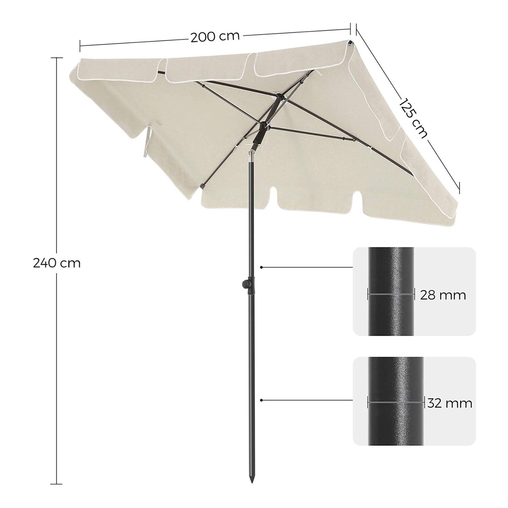 Bobbel Home Bobbel Home Balkon Parasol - 200 x 125 cm - UPF 50+ UV Bescherming - Kantelbaar en Verstelbaar - Lichtgewicht - Inclusief Draagtas - Beige