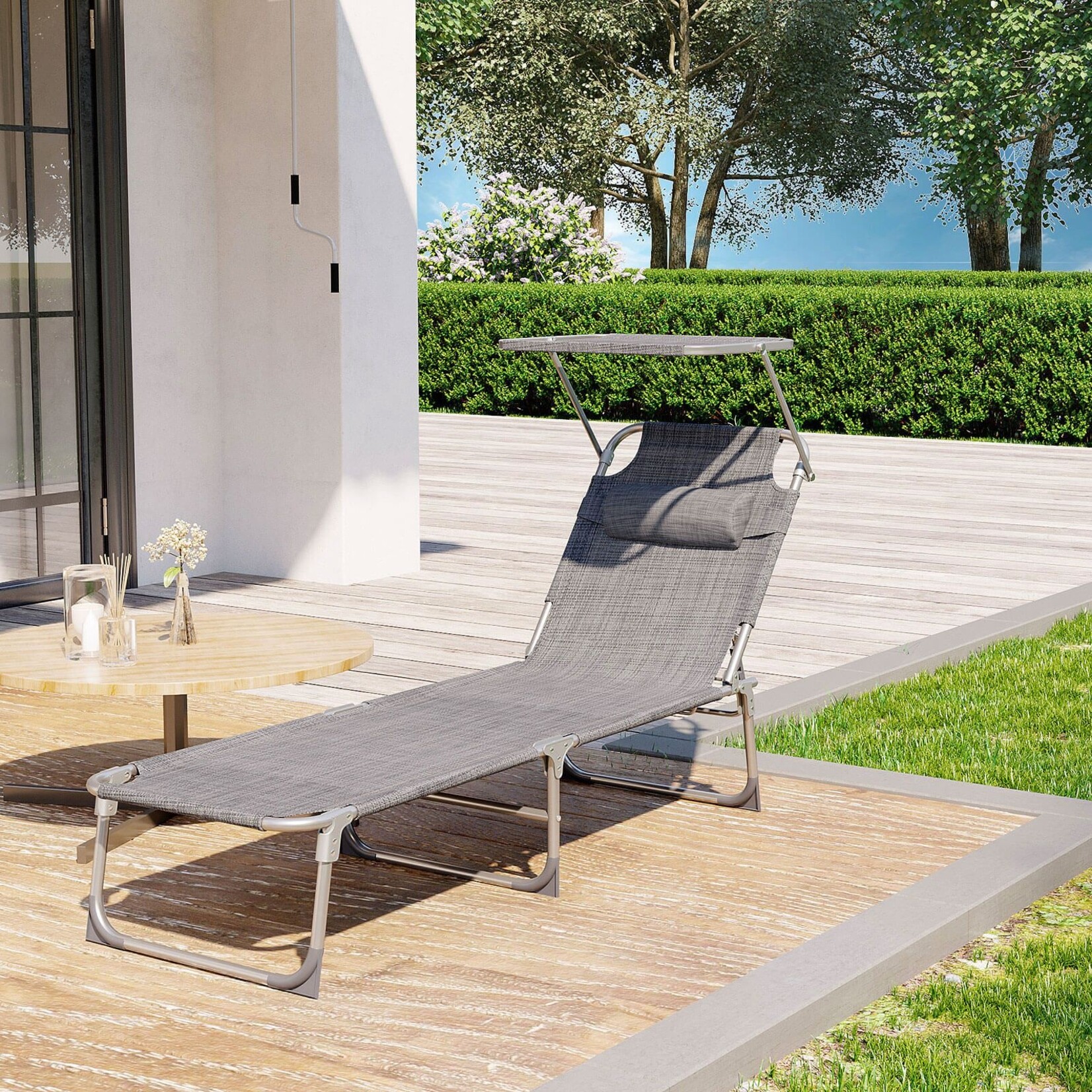 Bobbel Home Bobbel Home Ligbed – Opklapbaar - Hoofdsteun - Schuifdak - Zonwering - Rugleuning Verstelbaar - Opklapbaar - Grijs - Aluminium - 55 x 193 x 31 cm
