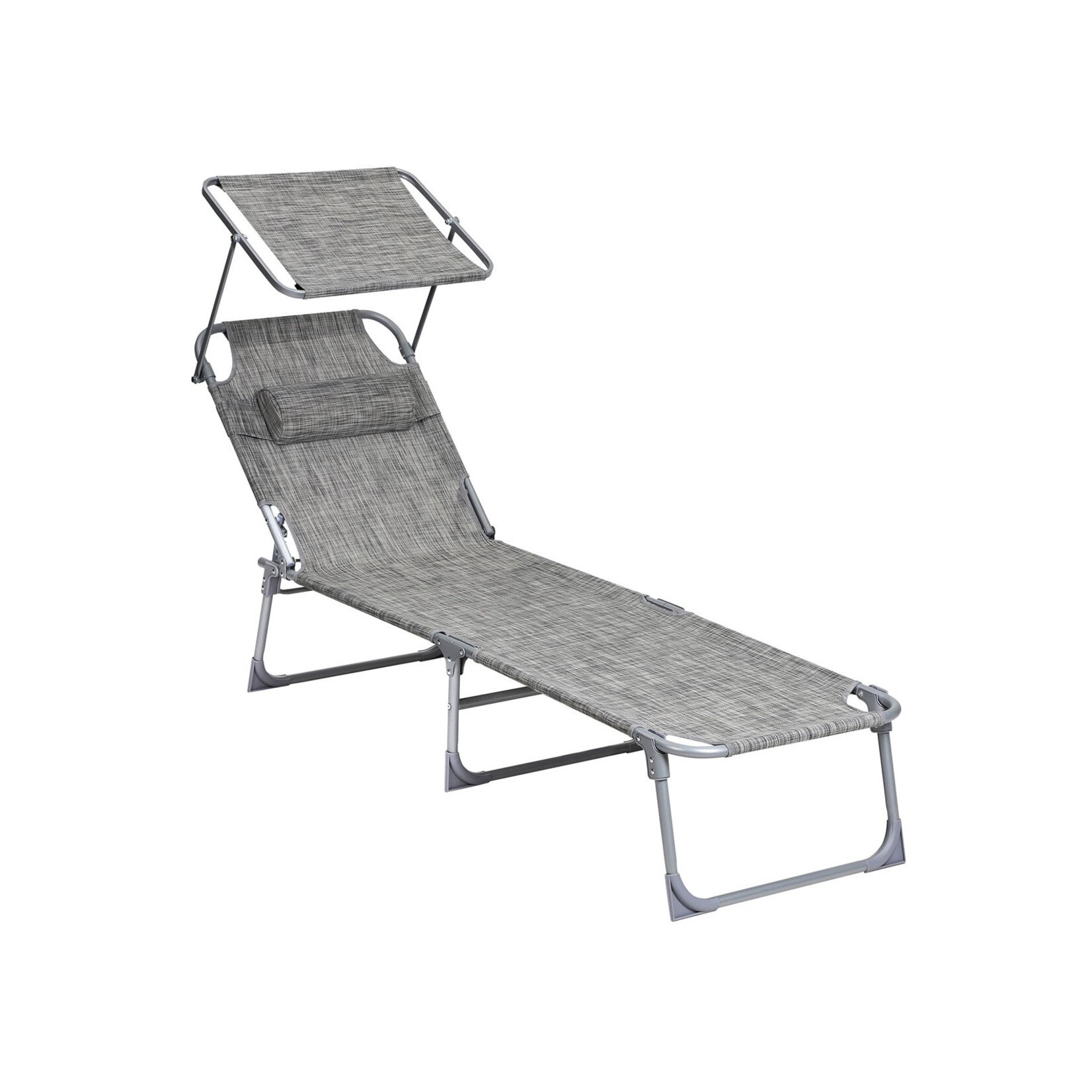 Bobbel Home Bobbel Home Sun Lounger – Foldable – Headrest - Sunroof - Sunshade - Adjustable backrest - Foldable - Grey - Aluminium - 55 x 193 x 31 cm