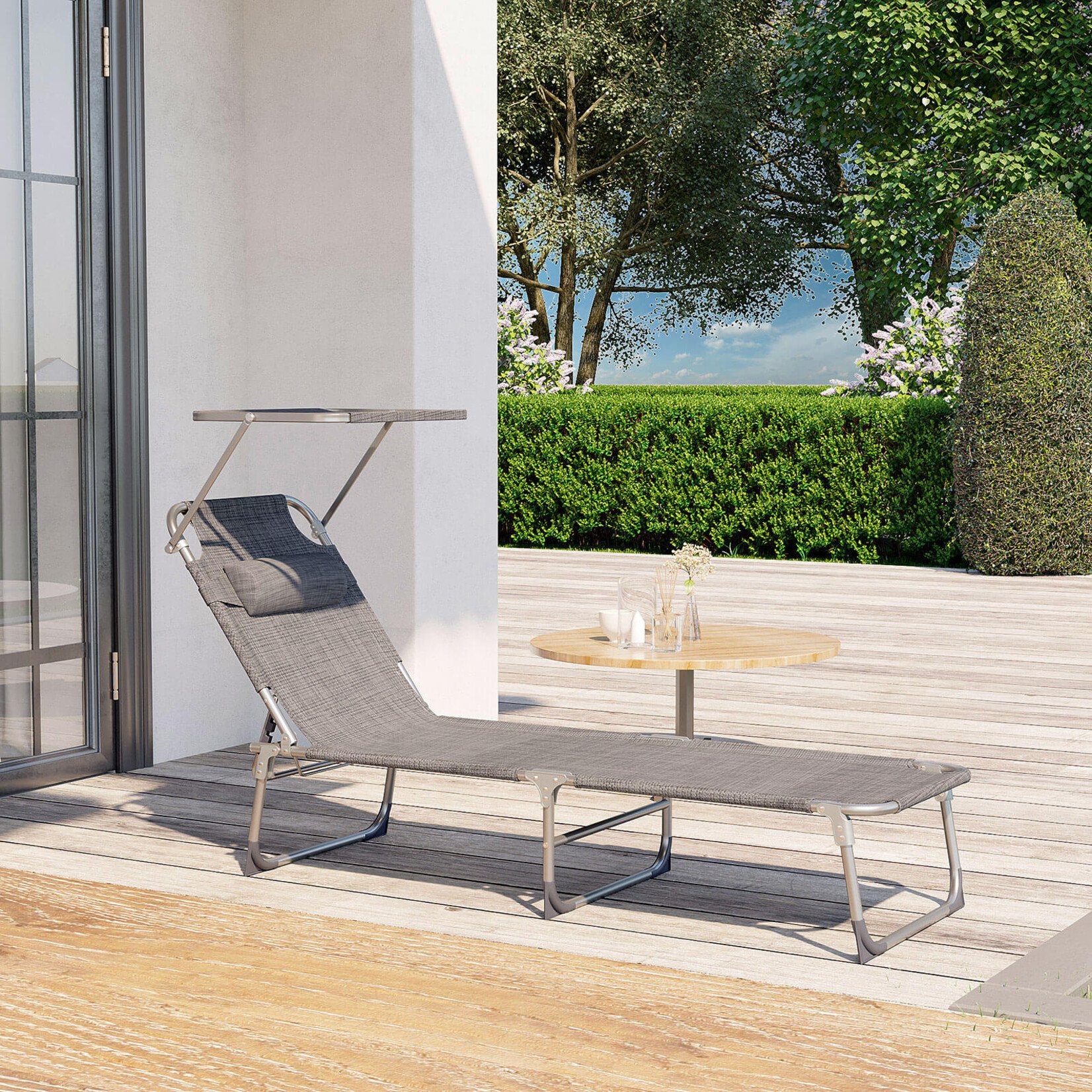 Bobbel Home Bobbel Home Ligbed – Opklapbaar - Hoofdsteun - Schuifdak - Zonwering - Rugleuning Verstelbaar - Opklapbaar - Grijs - Aluminium - 55 x 193 x 31 cm