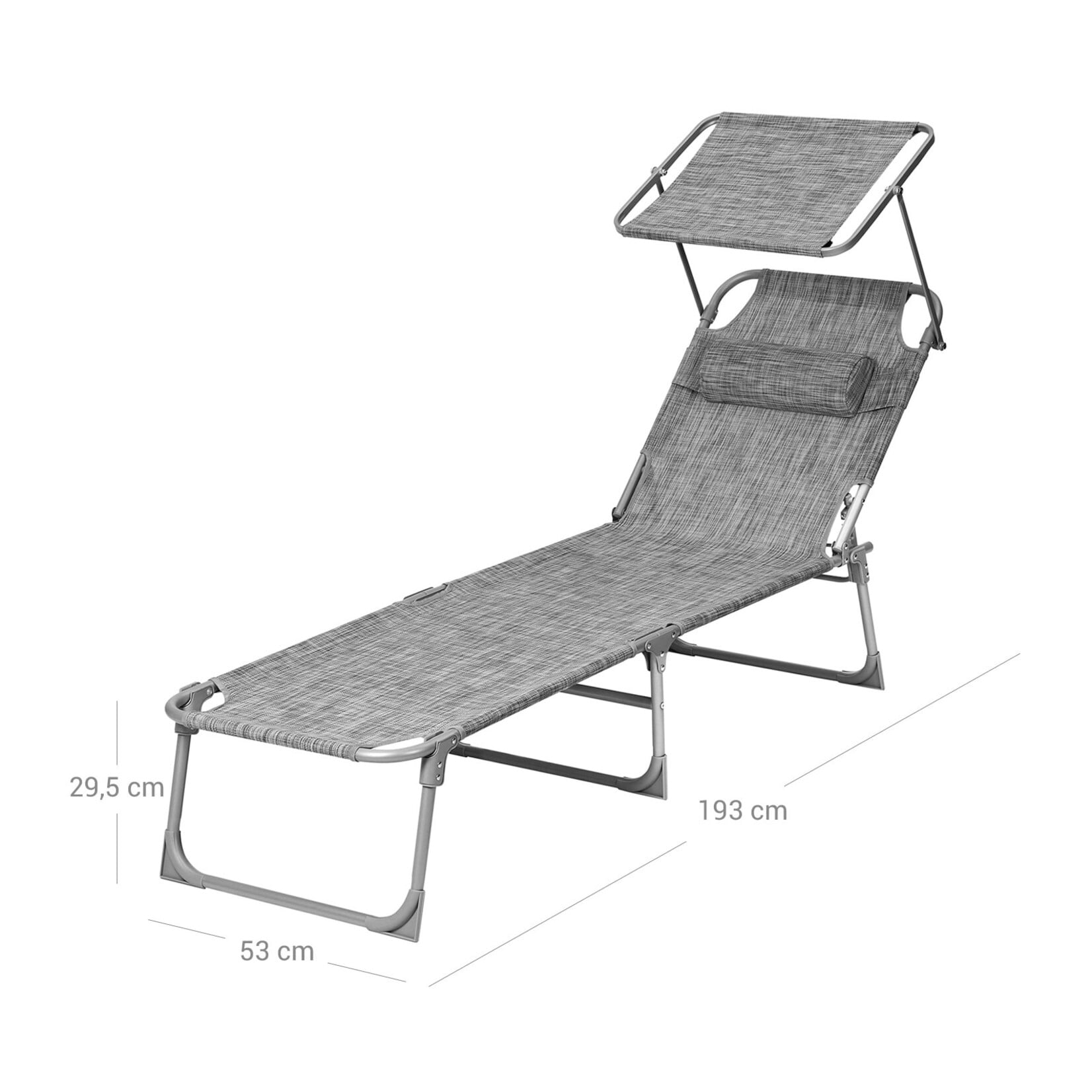 Bobbel Home Bobbel Home Ligbed – Opklapbaar - Hoofdsteun - Schuifdak - Zonwering - Rugleuning Verstelbaar - Opklapbaar - Grijs - Aluminium - 55 x 193 x 31 cm