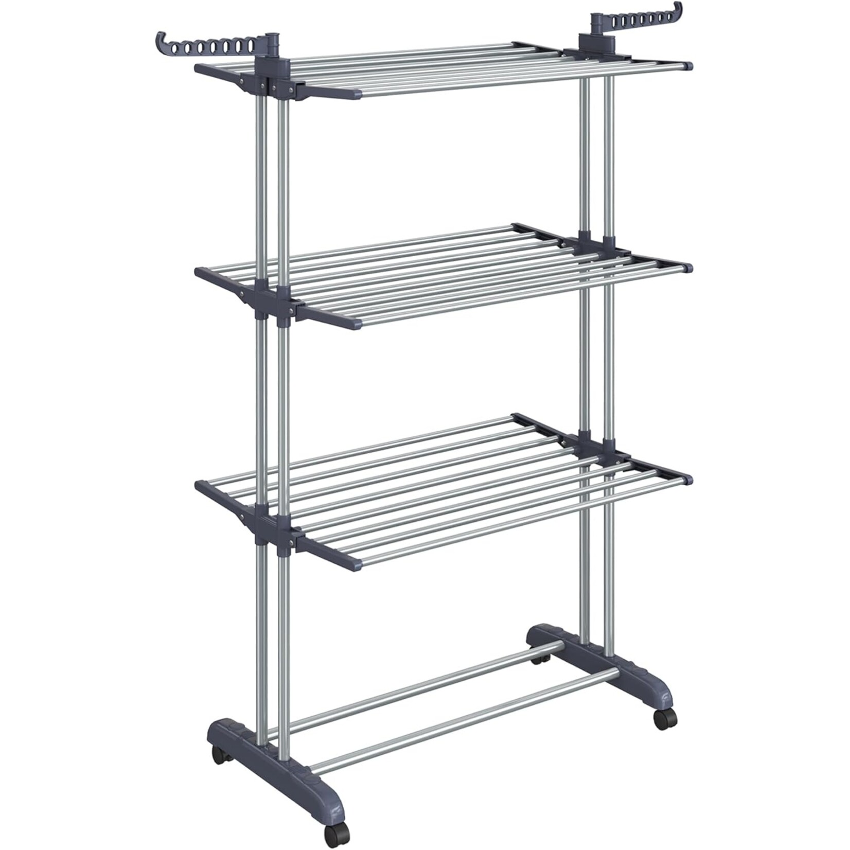 Bobbel Home Clothes Drying Rack - 4 Tier - Foldable - With Wheels and Hooks - 35 kg Capacity - Grey