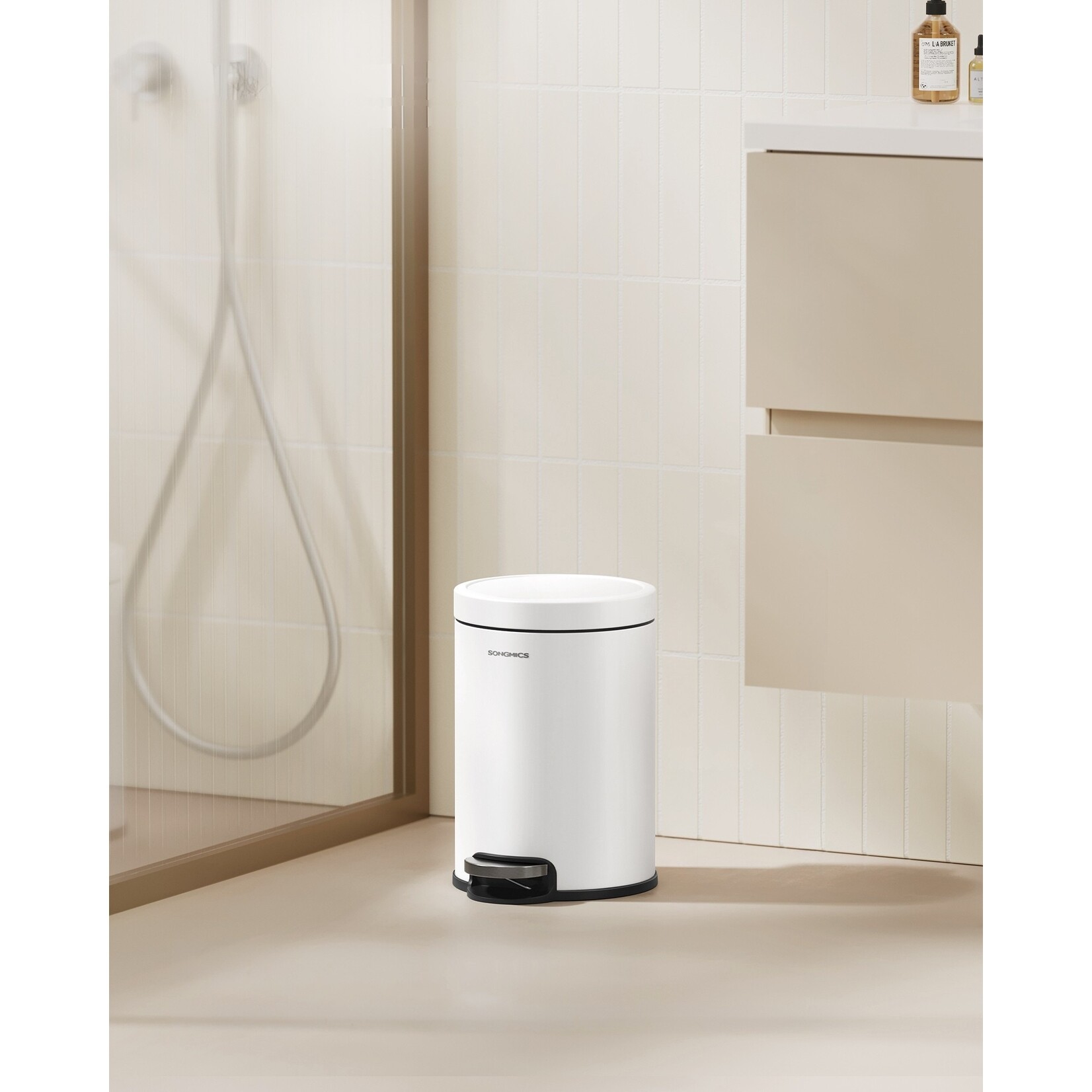Bobbel Home Pedaalemmer Badkamer - 3L - Soft Close - Met Binnenemmer - Compact - RVS - Wit