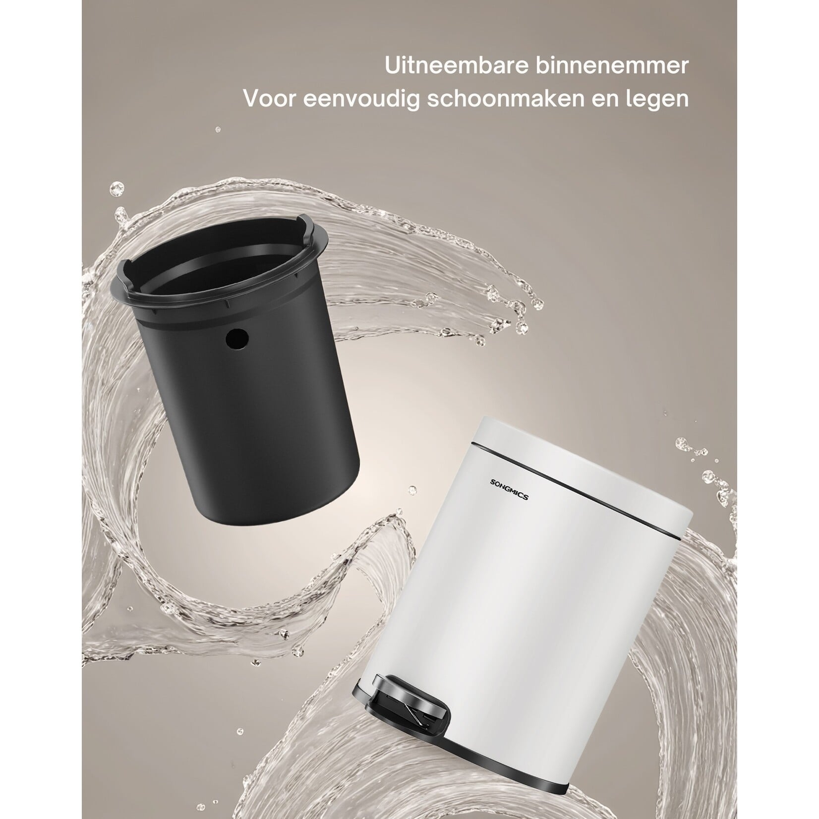 Bobbel Home Pedaalemmer Badkamer - 3L - Soft Close - Met Binnenemmer - Compact - RVS - Wit