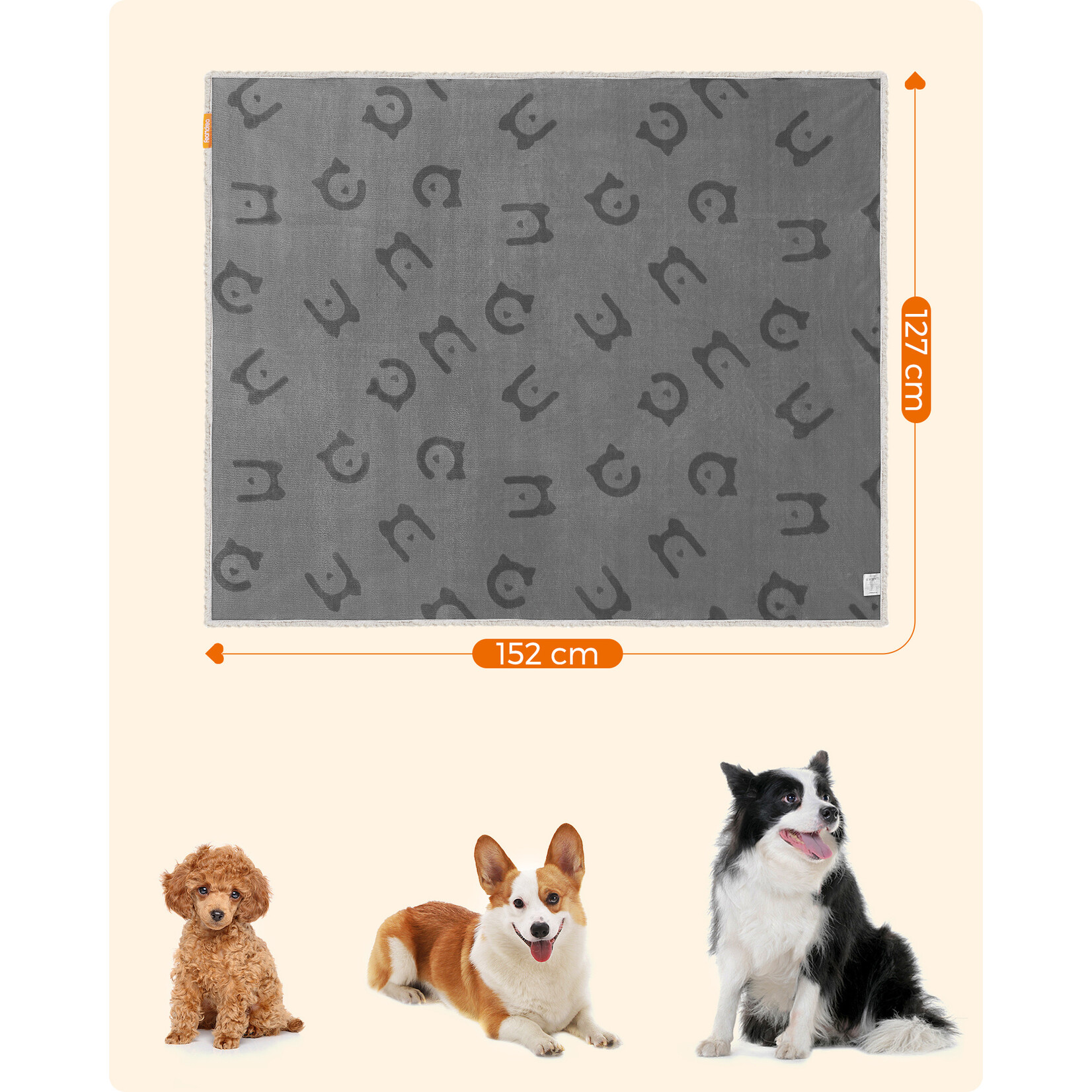 Bobbel Home Waterproof Dog Blanket - 150 x 125 cm - Reversible Sherpa and Flannel - Non Slip - Washable - Grey