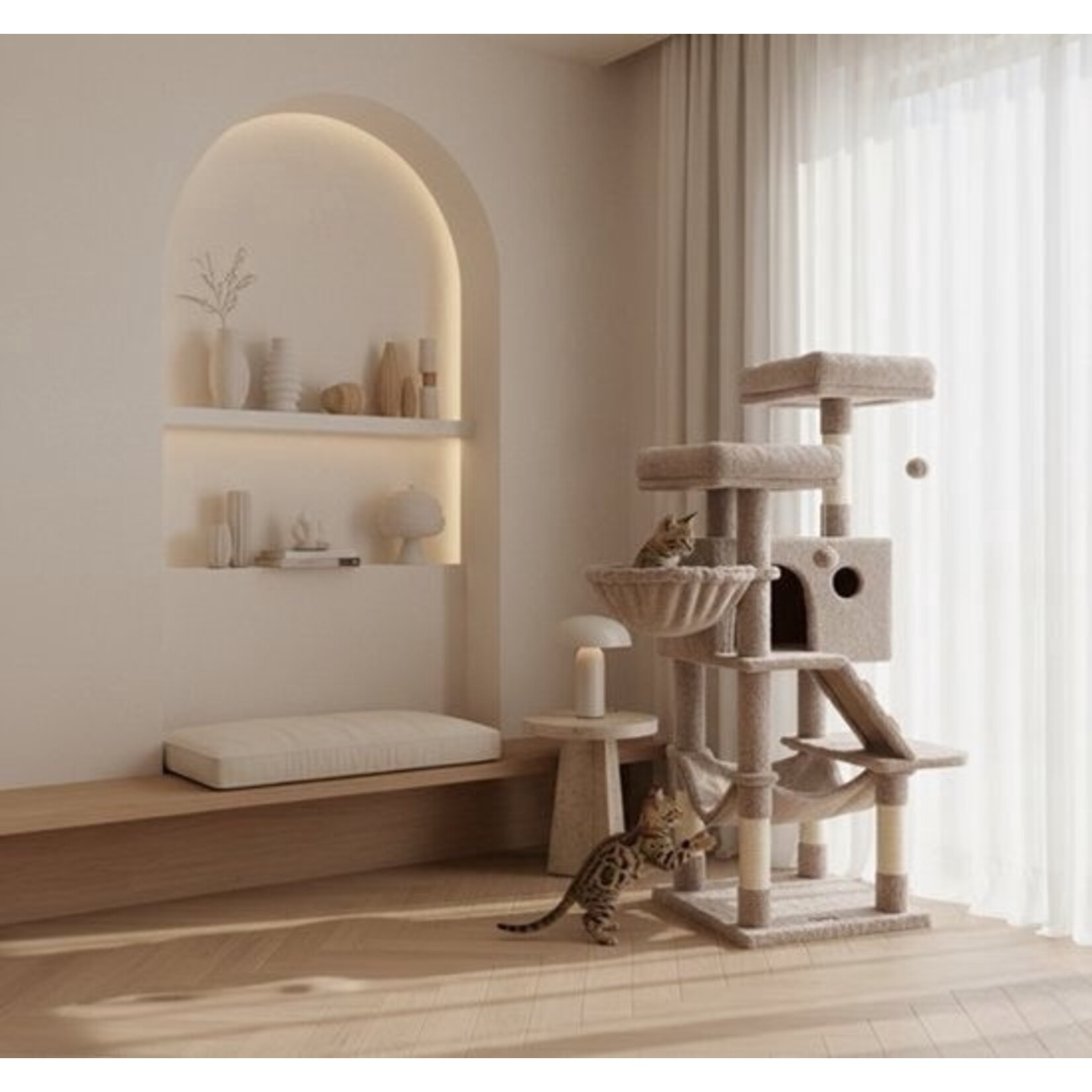 Bobbel Home Bobbel Home Cat Tree for Large Cats - Cat Tower with Hammock and Platforms - Heavy Duty - Grey
