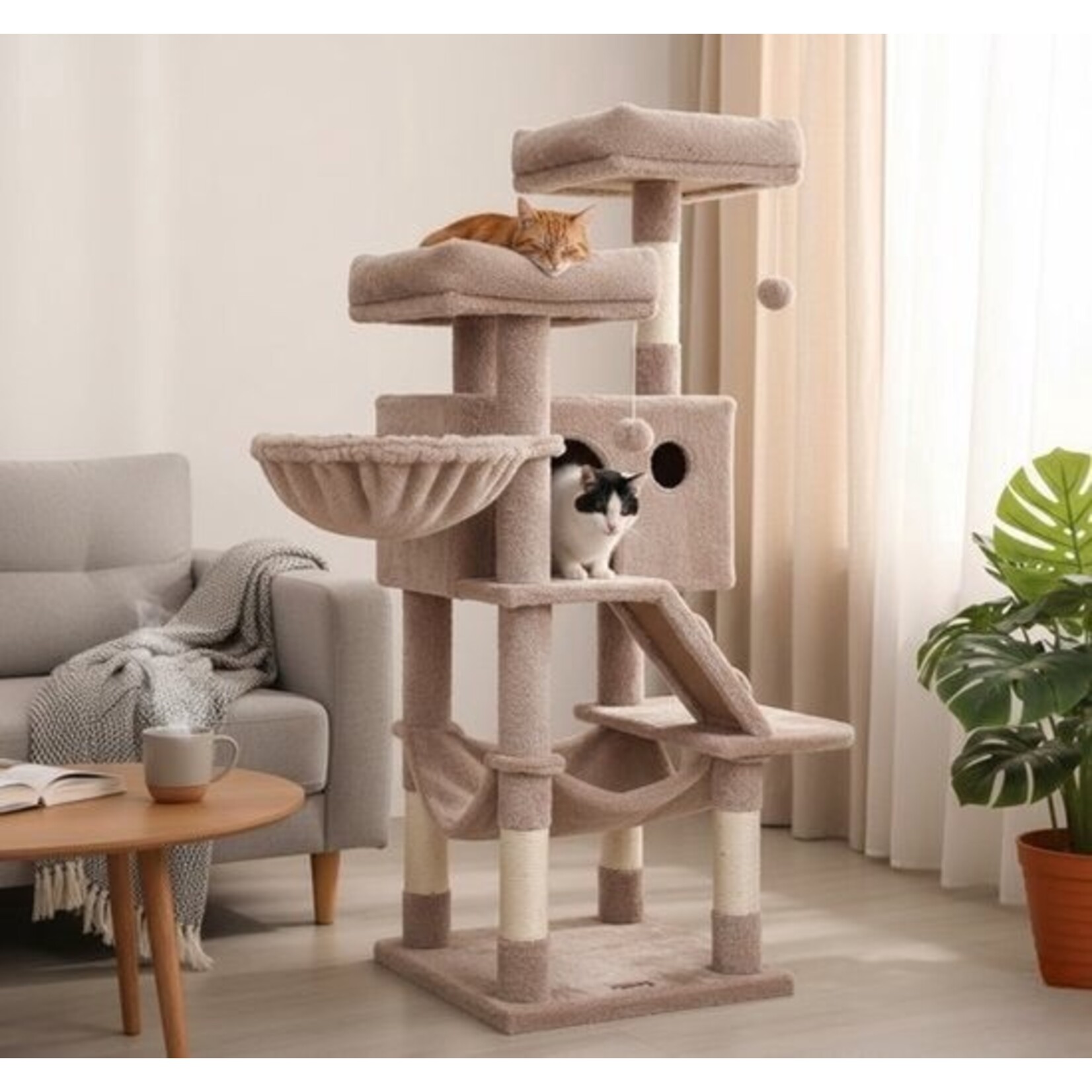 Bobbel Home Bobbel Home Krabpaal Grote Katten - Krabton met Hangmat en Platforms - Stevig Kattenmeubel - Grijs