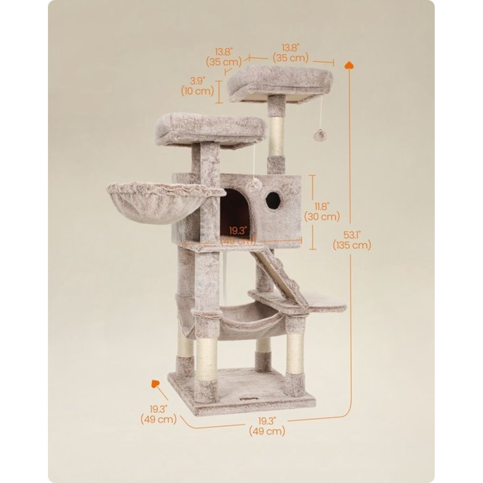 Bobbel Home Bobbel Home Krabpaal Grote Katten - Krabton met Hangmat en Platforms - Stevig Kattenmeubel - Grijs