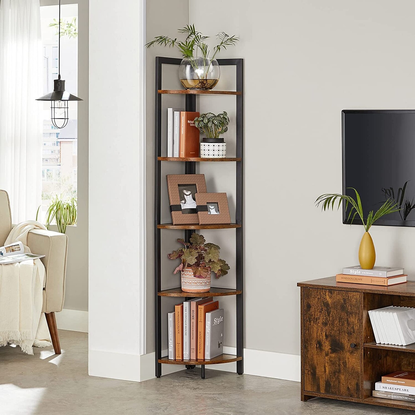 Bobbel Home Bobbel Home Corner Shelf Industrial - 5 Tier - Metal and Wood - 150 cm - Black Brown