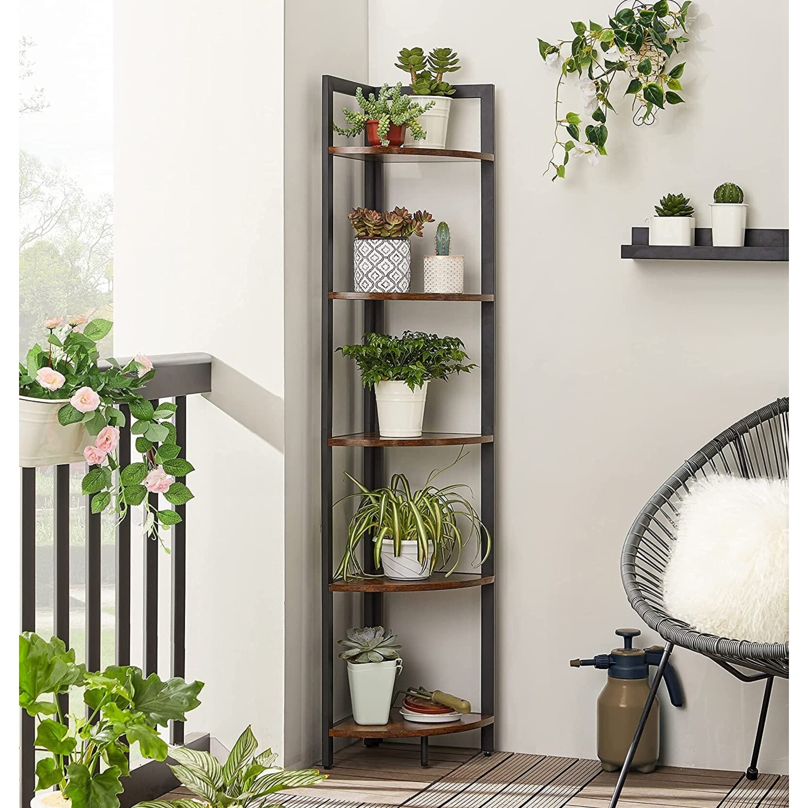 Bobbel Home Bobbel Home Corner Shelf Industrial - 5 Tier - Metal and Wood - 150 cm - Black Brown