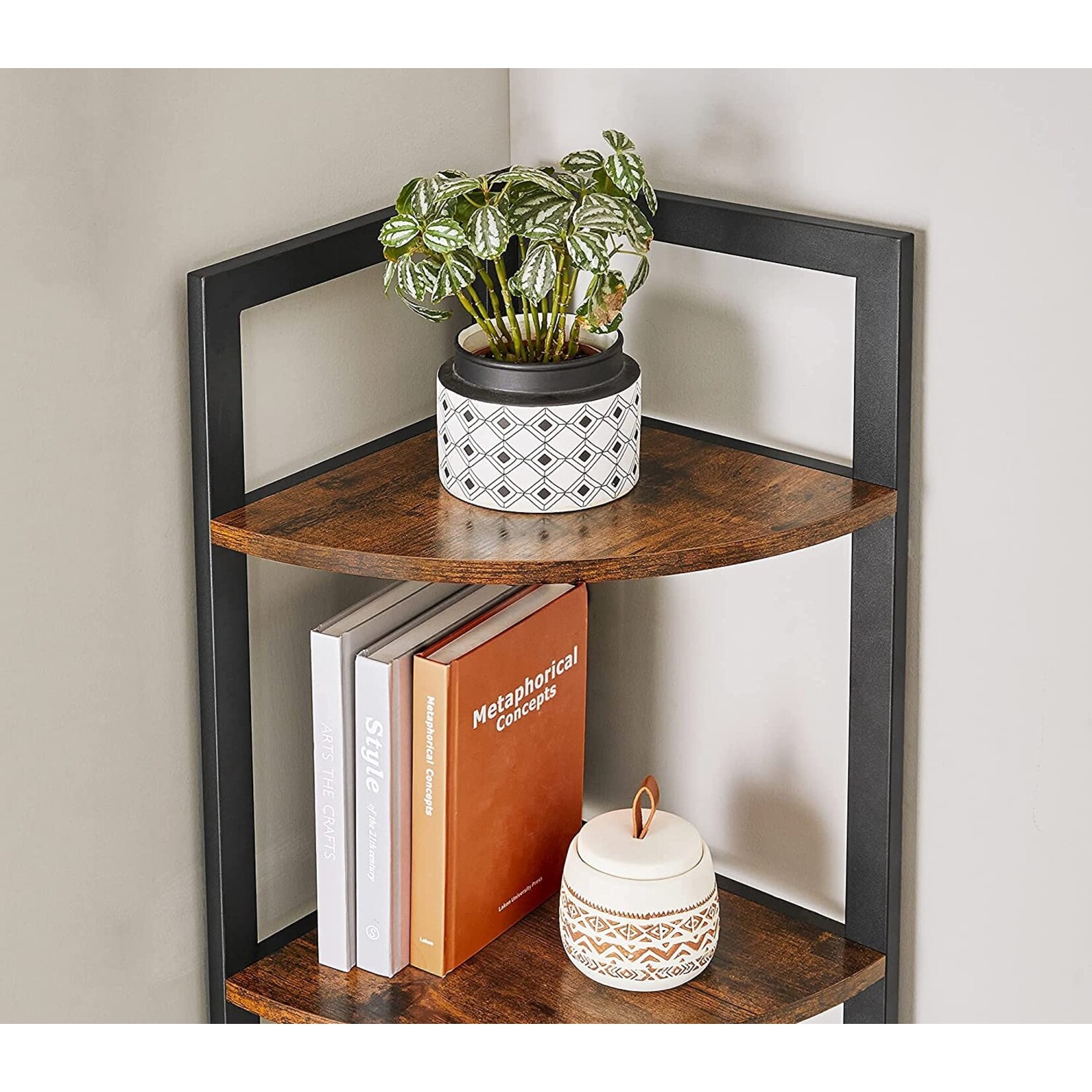 Bobbel Home Bobbel Home Corner Shelf Industrial - 5 Tier - Metal and Wood - 150 cm - Black Brown