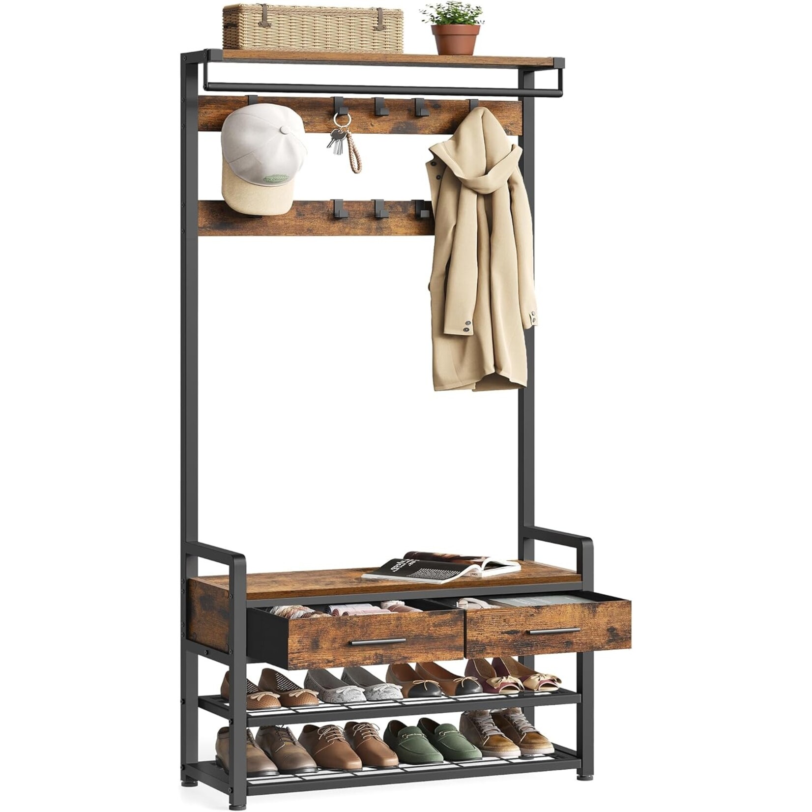 Bobbel Home Bobbel Home Kapstok met Schoenenkast en Bankje 4 in 1 Industrieel Design