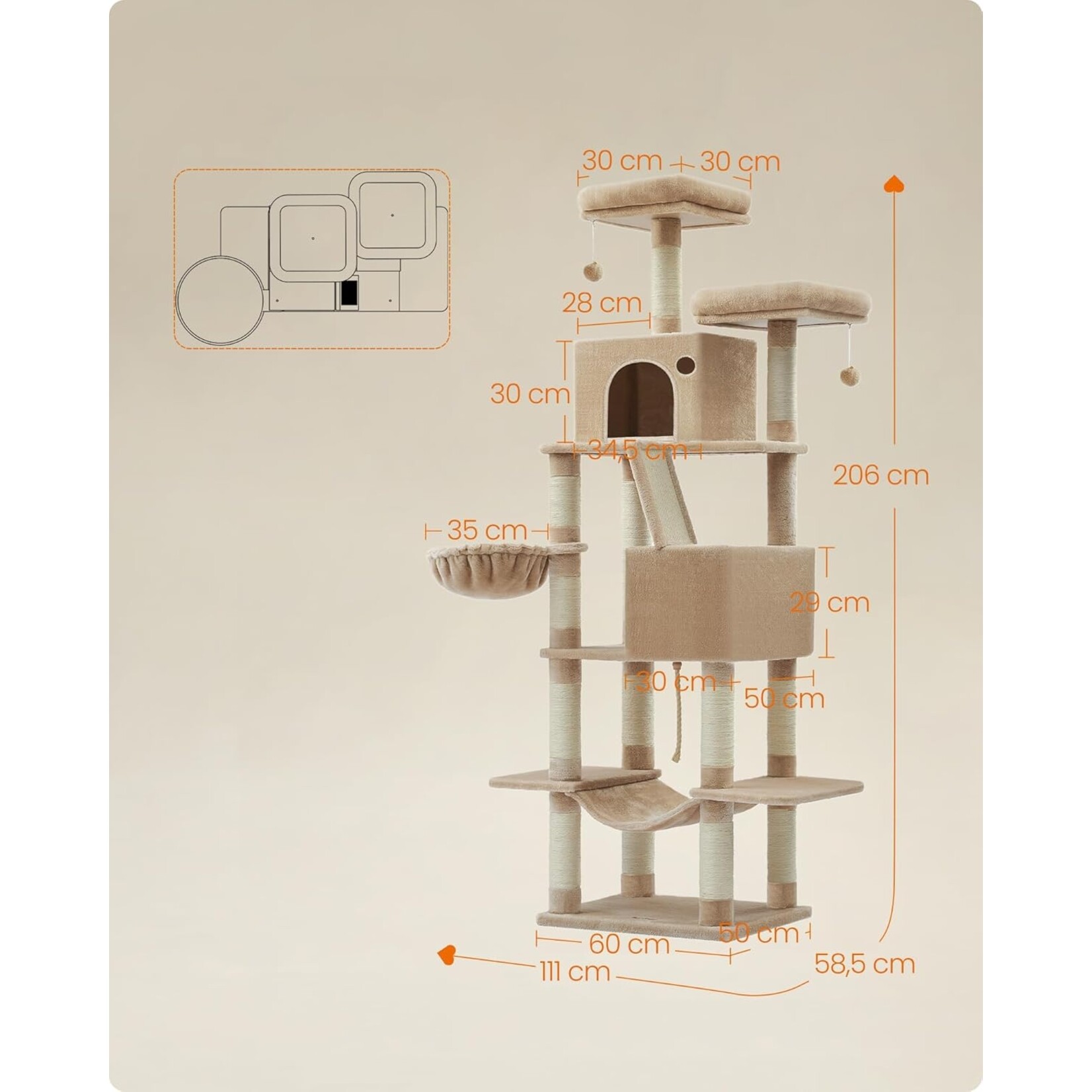 Bobbel Home Bobbel Home - Krabpaal, hoog, XL Kattenboom, 206 cm,  bruin